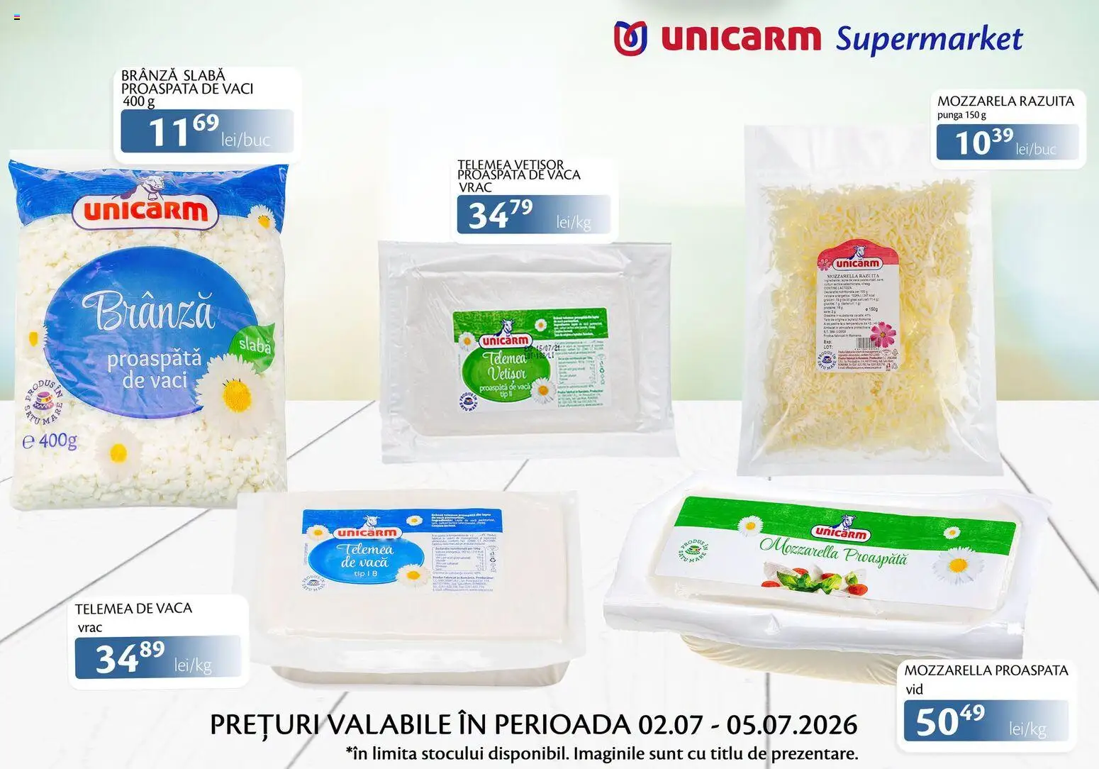 Noul catalog Unicarm – valabil de la 02.07.2026 | Pagină: 5 | Produse: Pungă, Mozzarella, Brânză