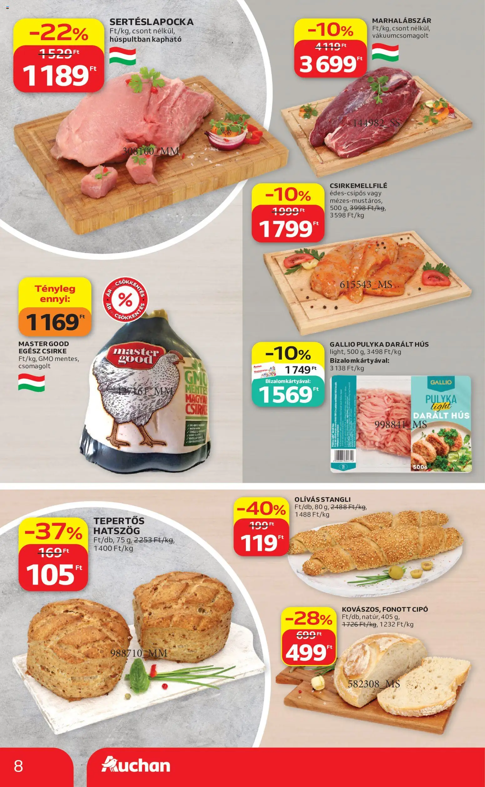 Auchan akciós ujság - amely érvényes a következő dátumtól: 11.06.2026 | Oldal: 8 | Termékek: Darált hús, Hús, Sertéslapocka, Egész csirke