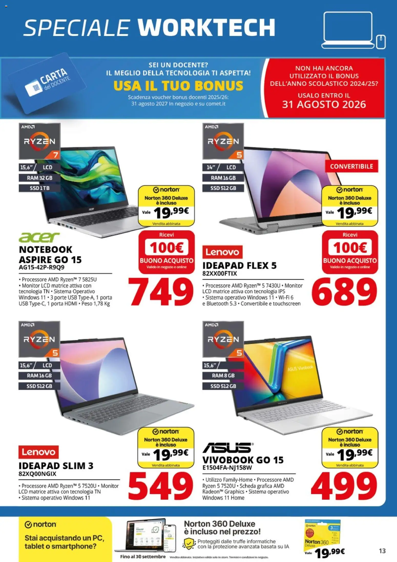Volantino Comet del 27/08/2026 | Pagina: 13 | Prodotti: Monitor, Notebook, Tablet, USB