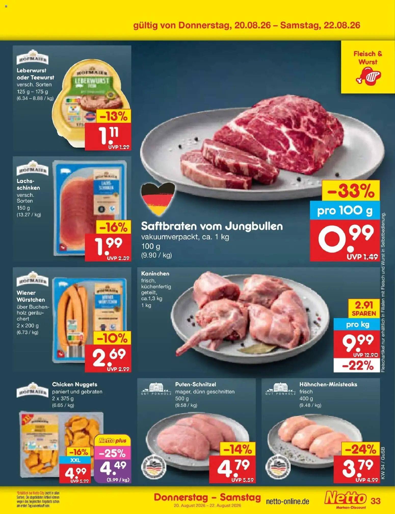 Netto Marken-Discount Prospekt Machern – gültig ab 17.08.2026 | Seite: 51 | Produkte: Kaninchen, Putenschnitzel, Schinken, Fleisch