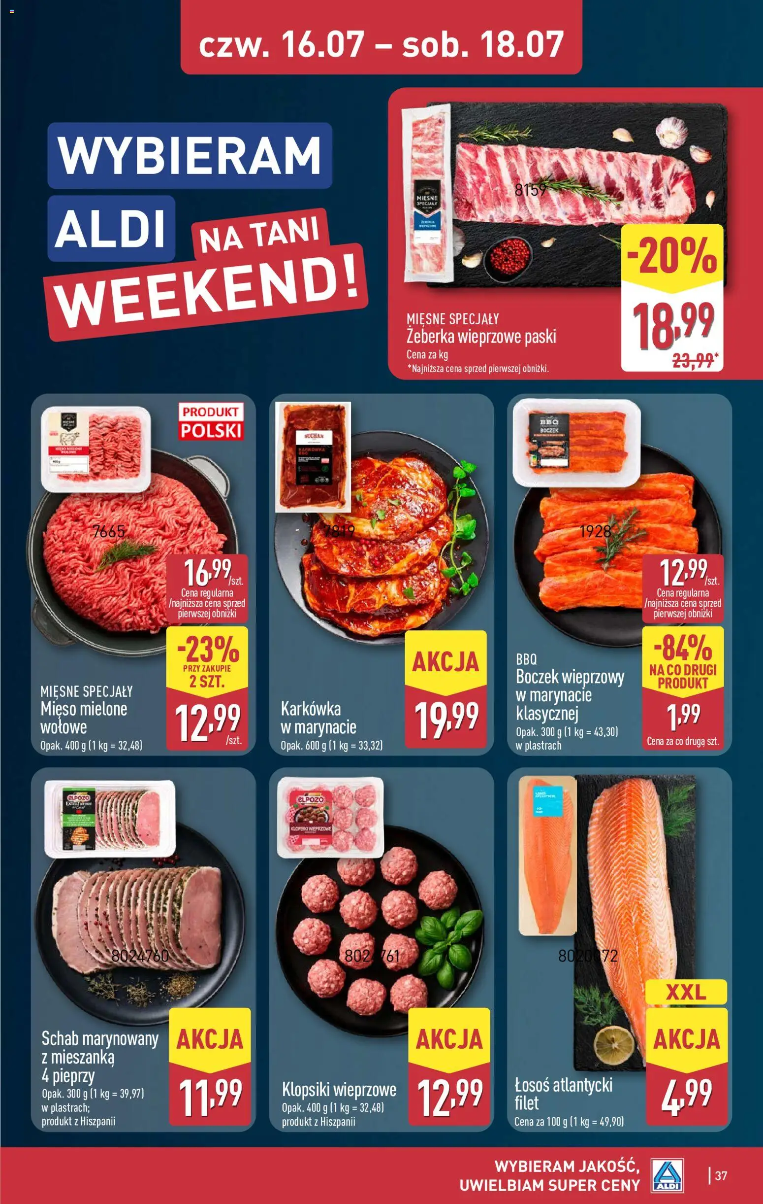 Aldi gazetka od 13.07.2026 | Strona: 37 | Produkty: Łosoś atlantycki, Mięso, Łosoś, Klopsiki
