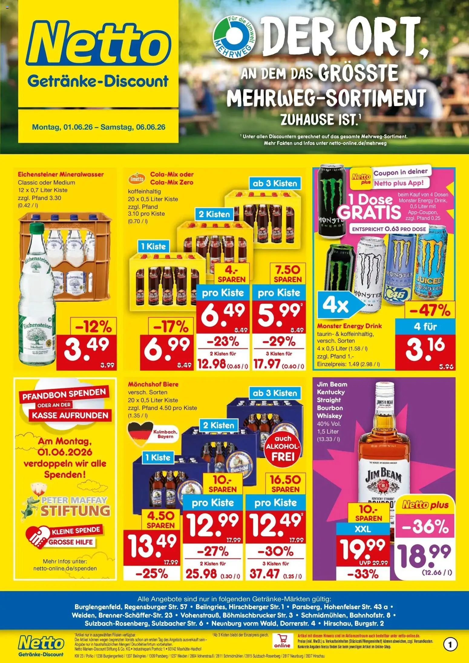 Netto Marken-Discount Prospekt Schmidmühlen – gültig ab 01.06.2026 | Seite: 1 | Produkte: Jim beam, Energy, Bourbon, Whiskey