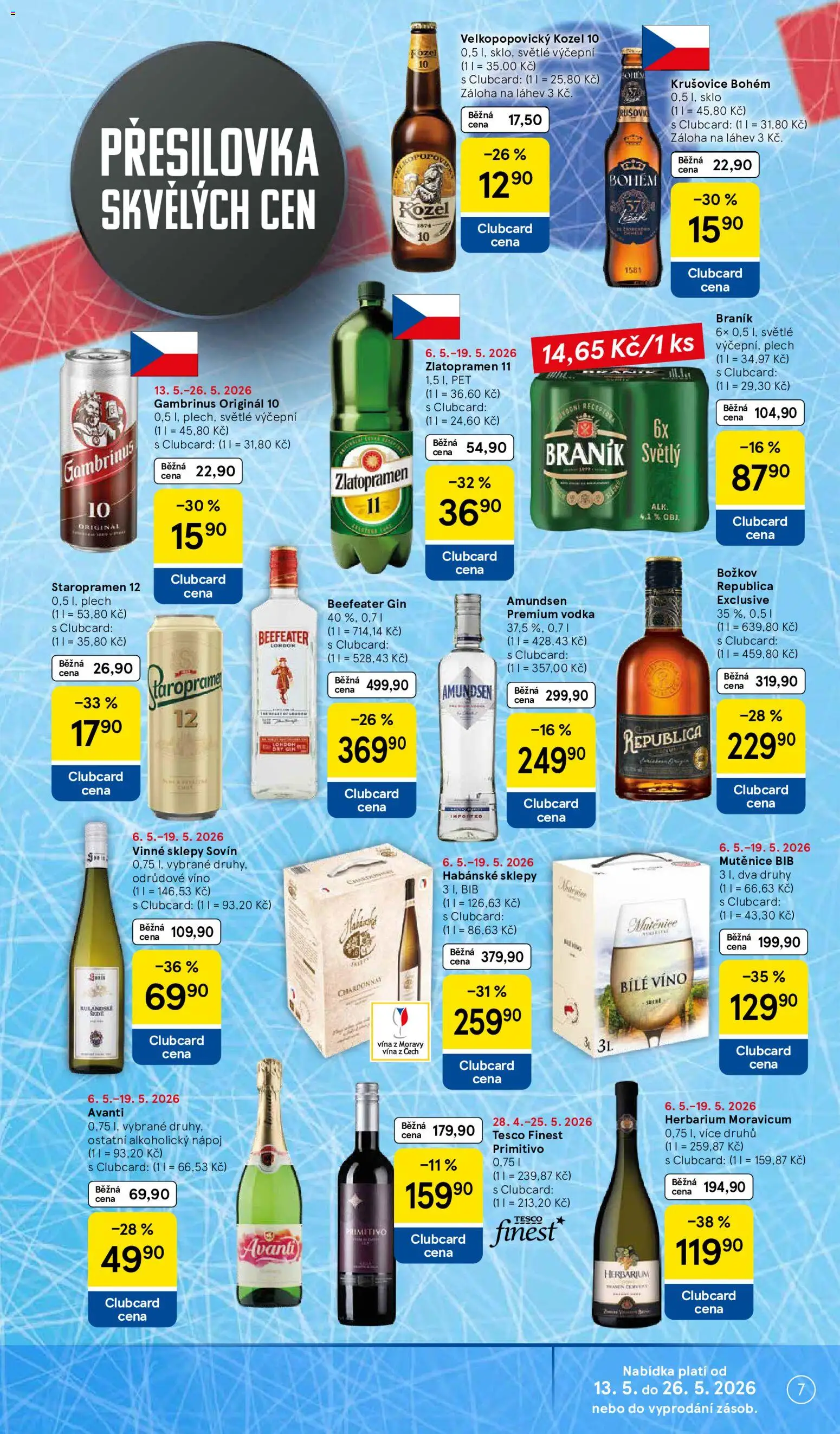 Tesco leták - Supermarket od 13.05.2026 | Strana: 7 | Produkty: Bílé víno, Gin, Božkov, Gambrinus