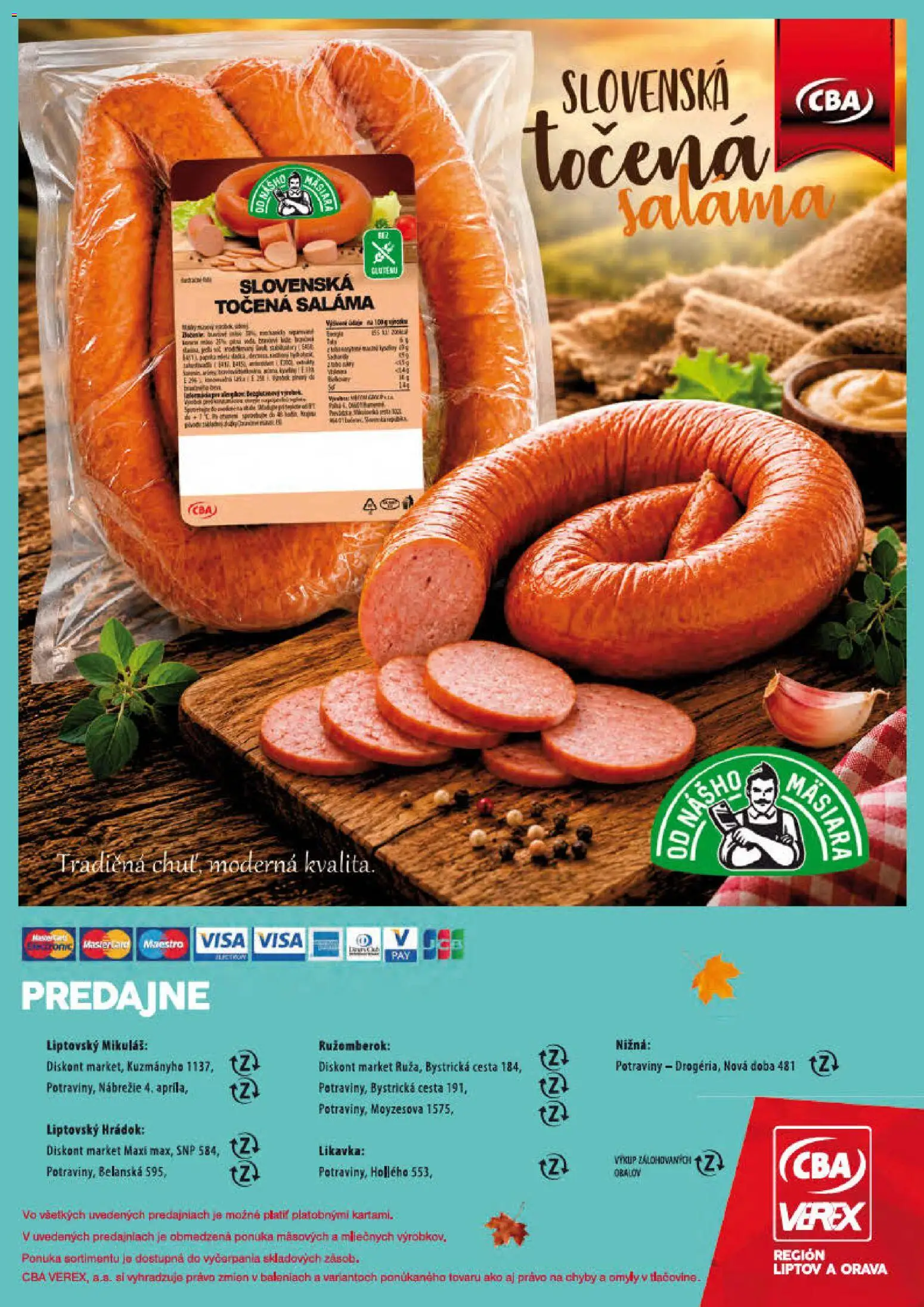 Nové CBA Verex akcie – leták je platný od 01.10.2026 | Strana: 28 | Produkty: Saláma