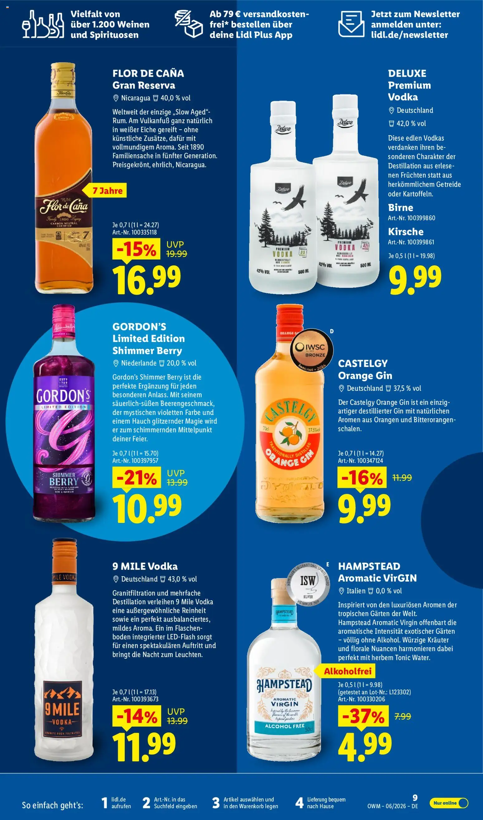 Lidl Německo leták - Wein & Spirituosen od 01.06.2026 | Strana: 9 | Produkty: Gin, Vodka, Deluxe, Tonic