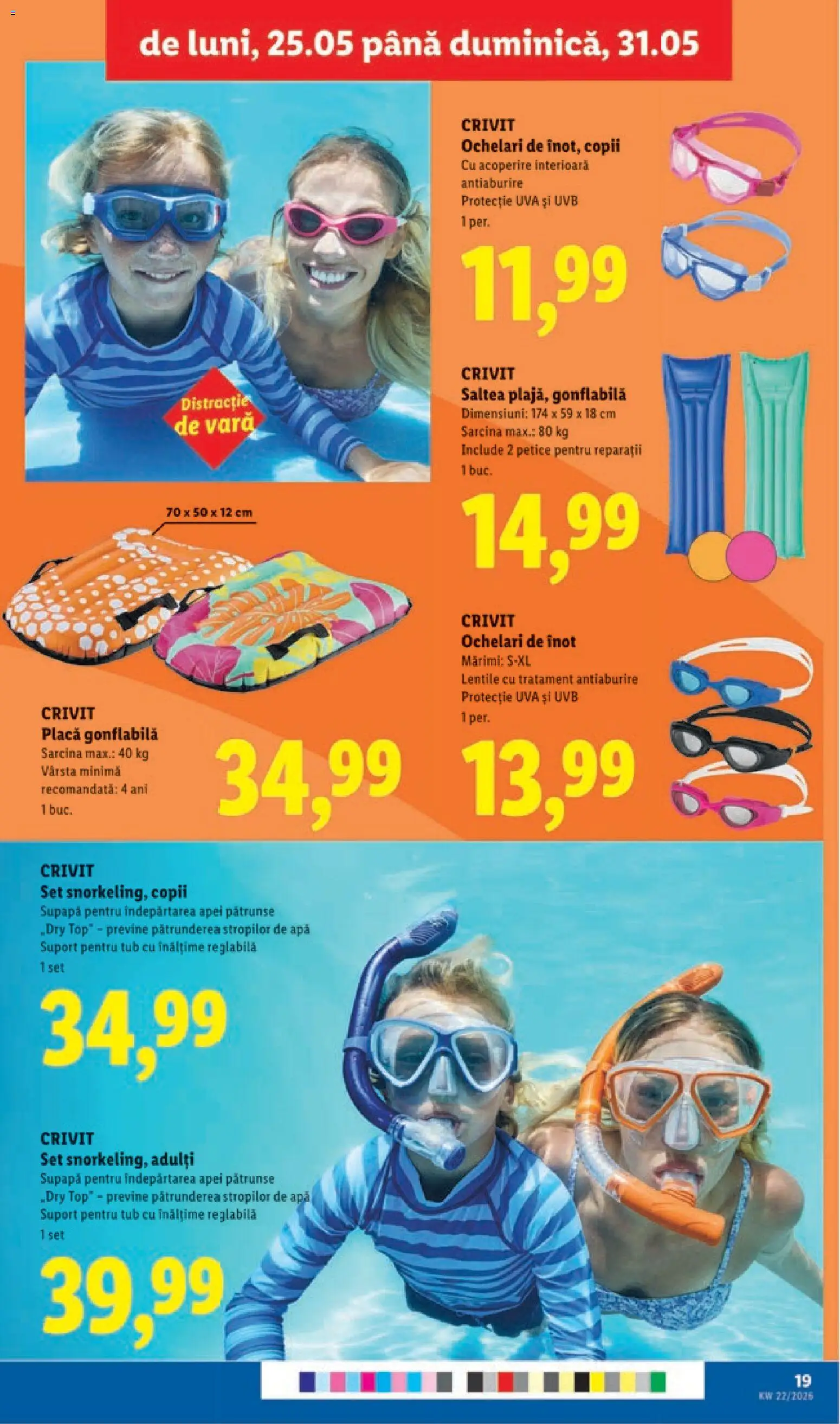 Noul catalog Lidl – valabil de la 25.05.2026 | Pagină: 19 | Produse: Ochelari, Top, Saltea, Apă