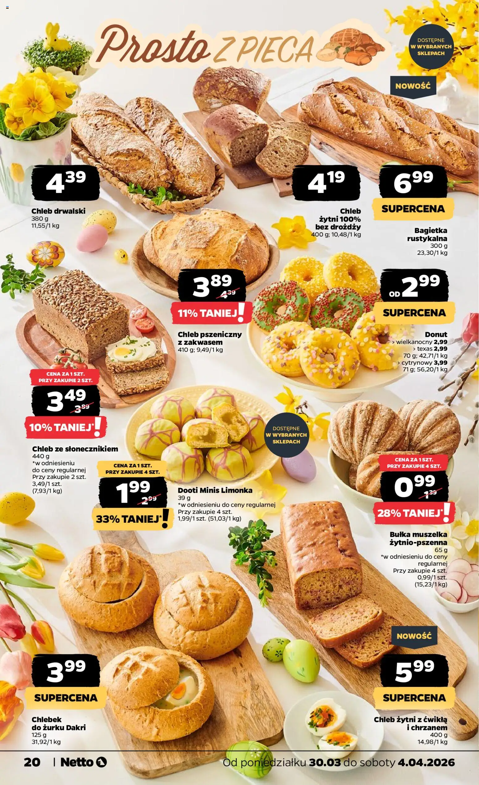 Netto gazetka od poniedziałku spożywcza od 30.03.2026 | Strona: 20 | Produkty: Limonka, Chleb żytni, Bułka, Donut