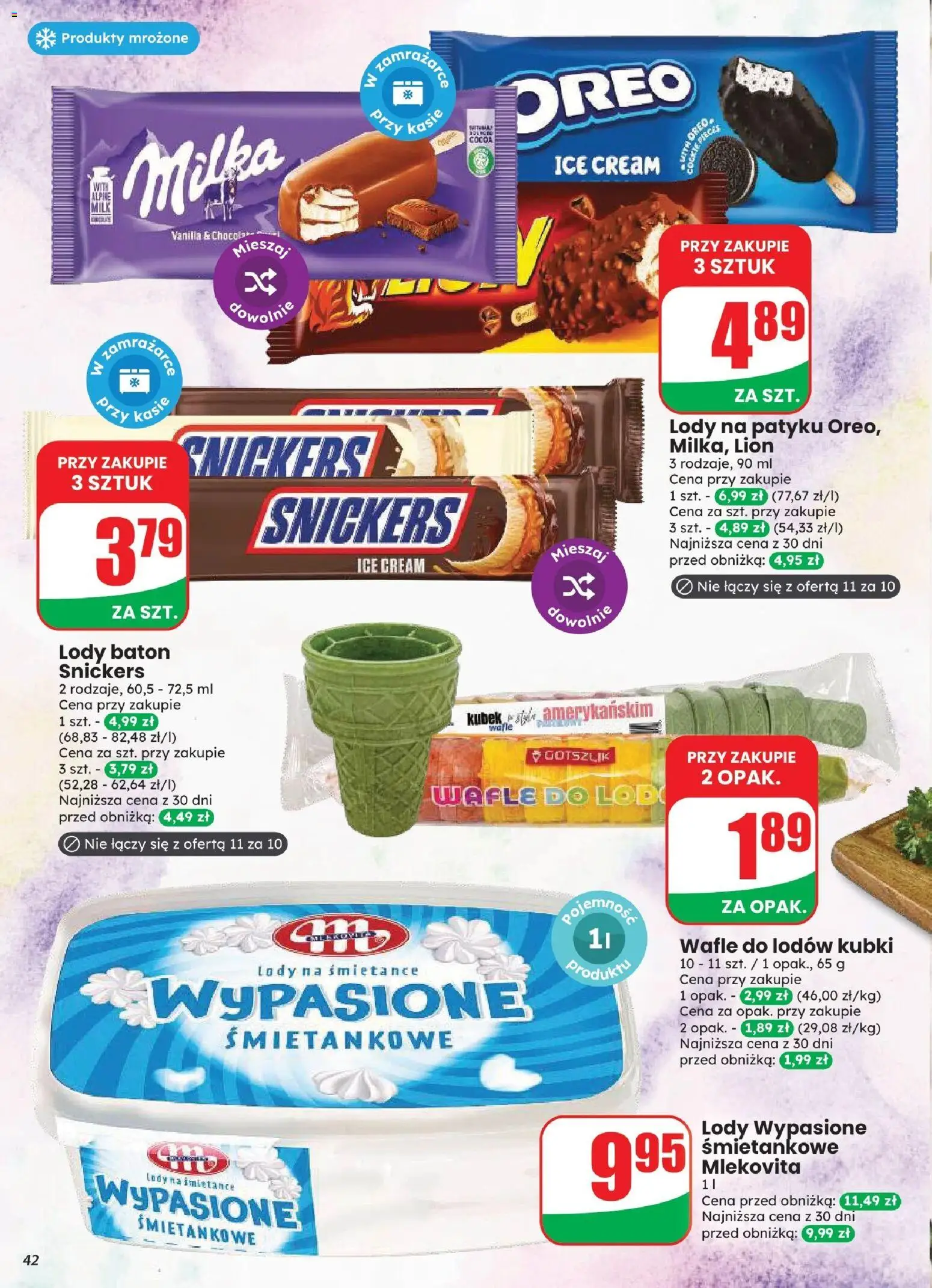 Dino gazetka od 12.08.2026 | Strona: 42 | Produkty: Wafle, Milka, Snickers, Lody na patyku