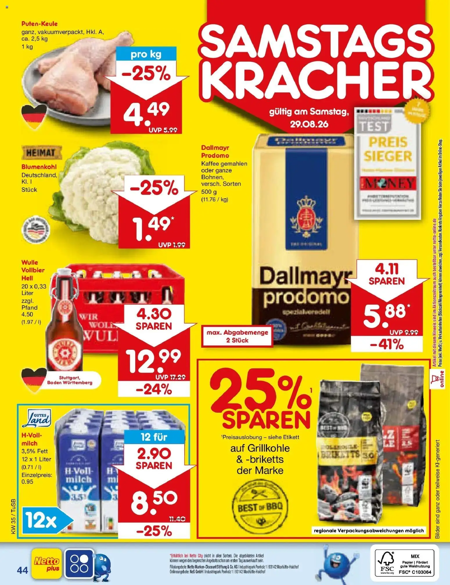 Netto Marken-Discount Prospekt Sindelfingen (ab 24.08.2026) » Angebote | Seite: 58 | Produkte: Milch 3,5%, Bilder, Dallmayr, Blumenkohl