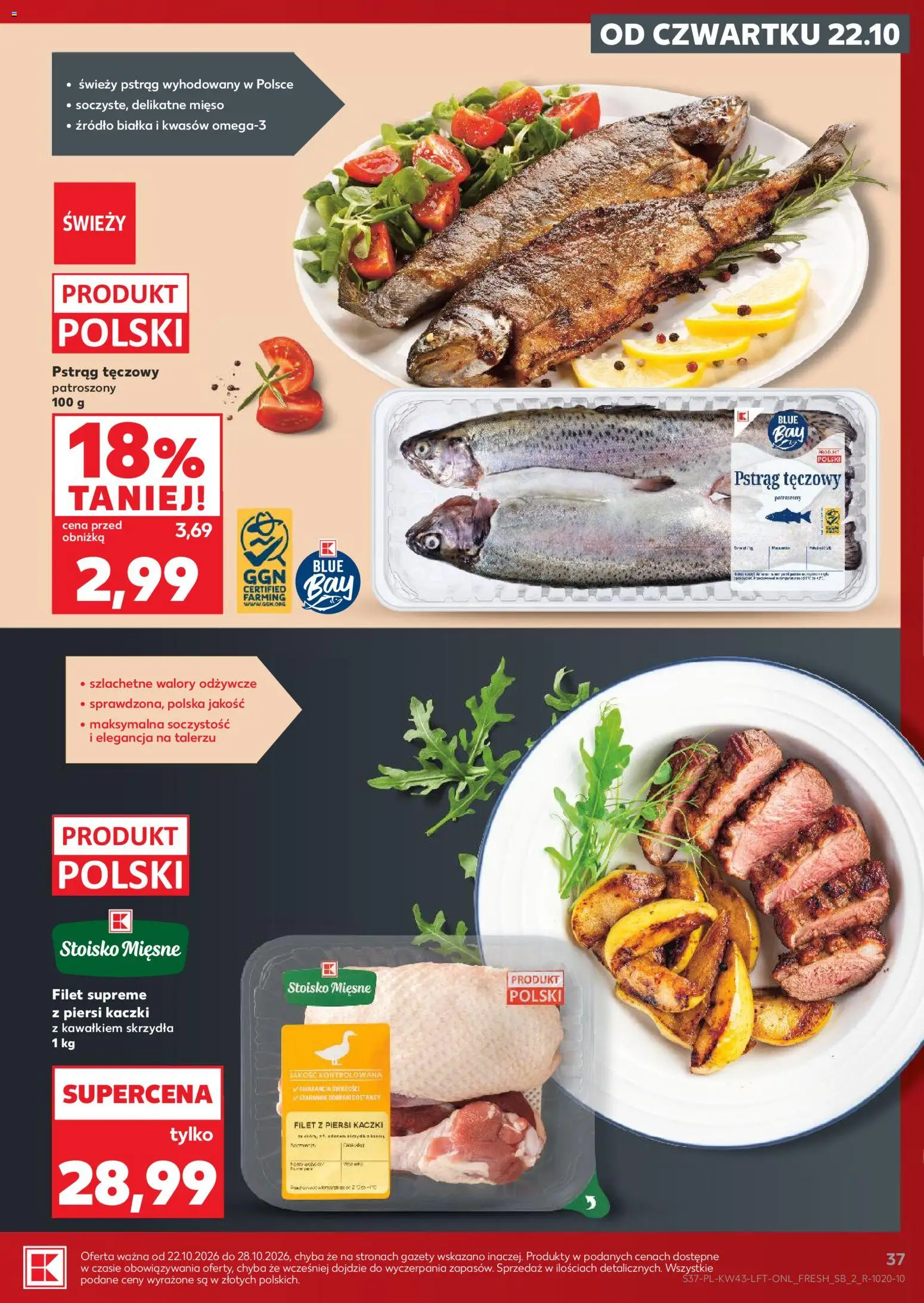Kaufland gazetka od 22.10.2026 | Strona: 37 | Produkty: Pstrąg tęczowy, Piersi, Świeży pstrąg, Gazety