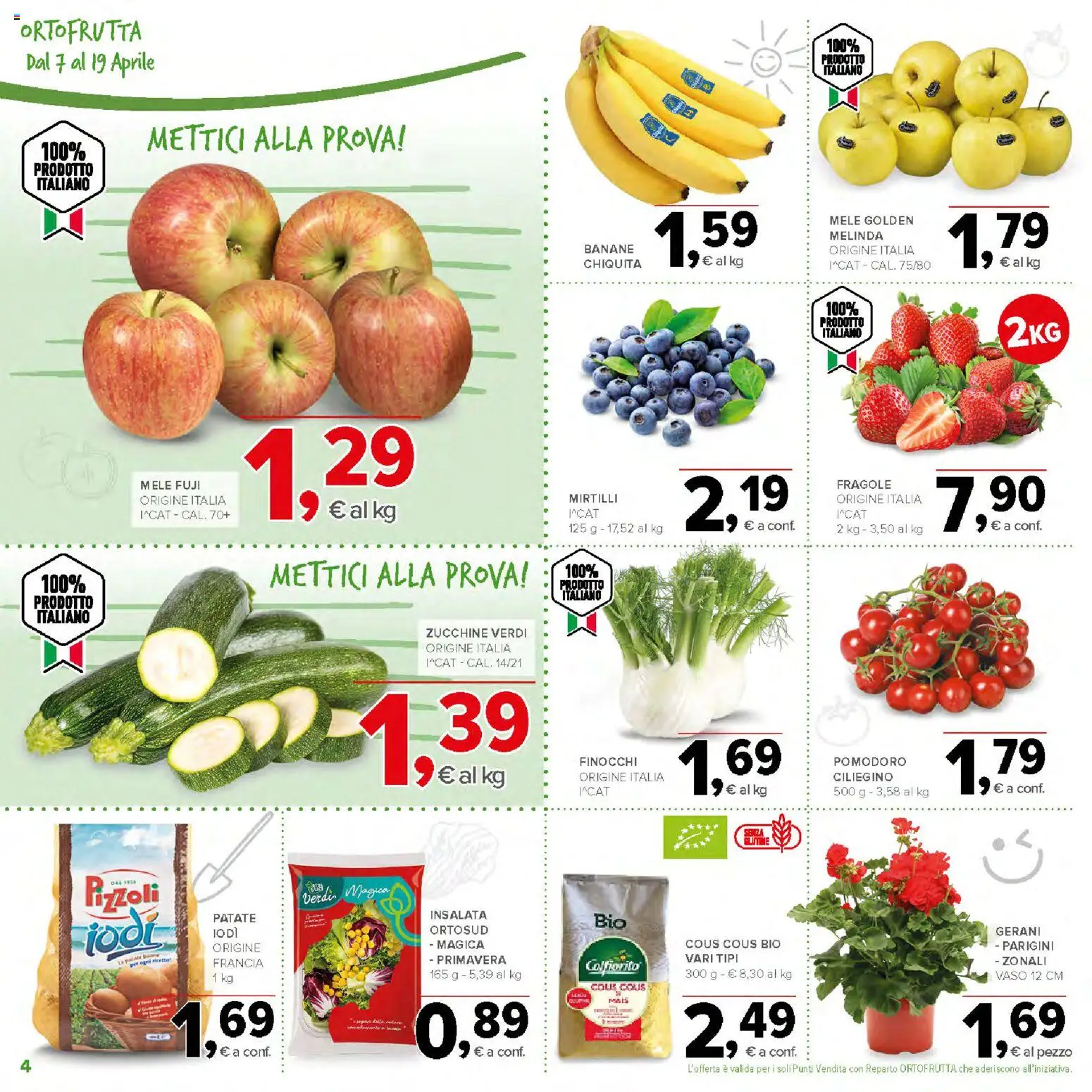 Volantino Todis del 07.04.2026 | Pagina: 4 | Prodotti: Mele, Insalata, Zucchine, Vaso