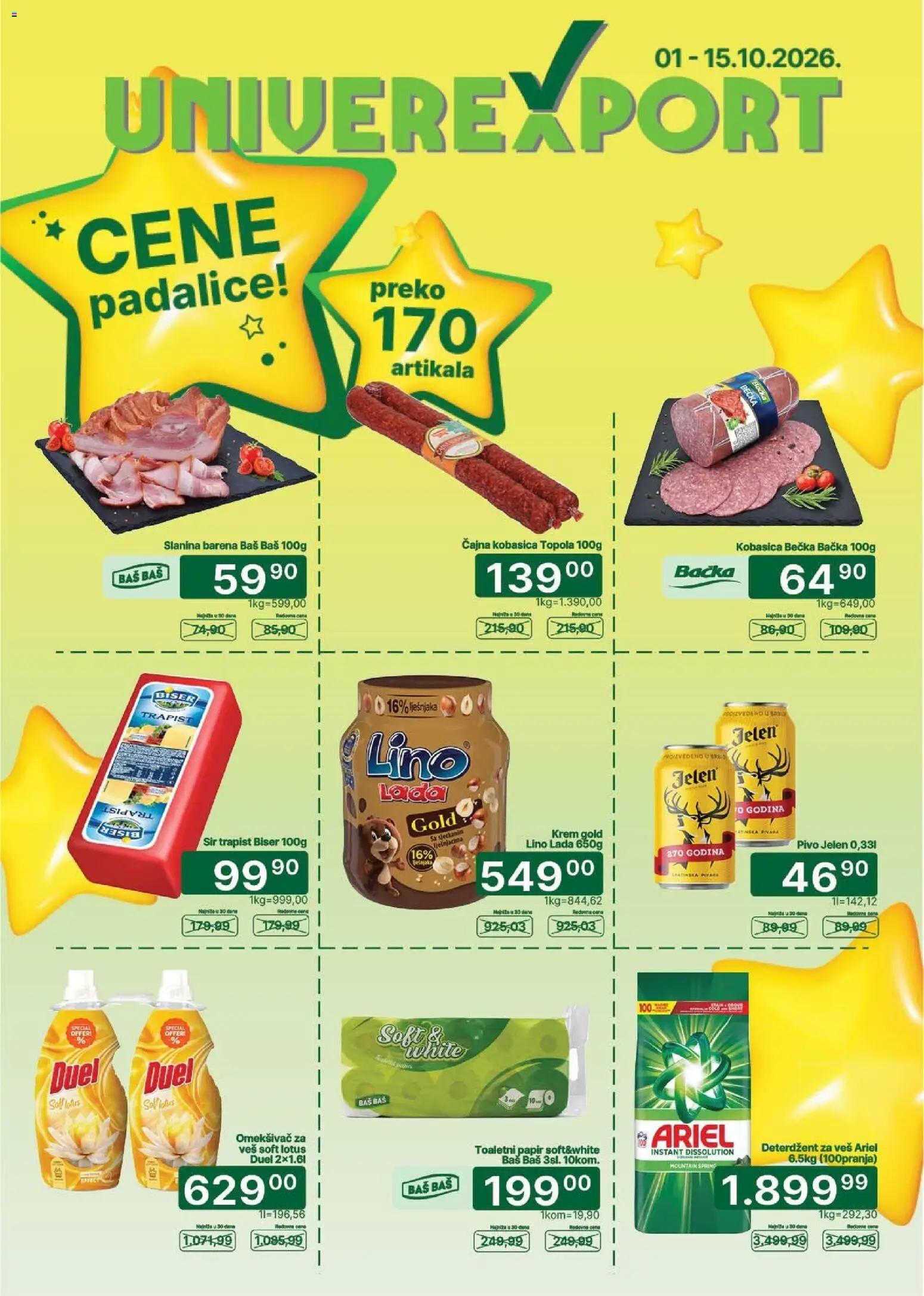 Univerexport katalog - važi od 01.10.2026 | Strana: 1 | Proizvode: Deterdžent, Ariel, Pivo, Kobasica
