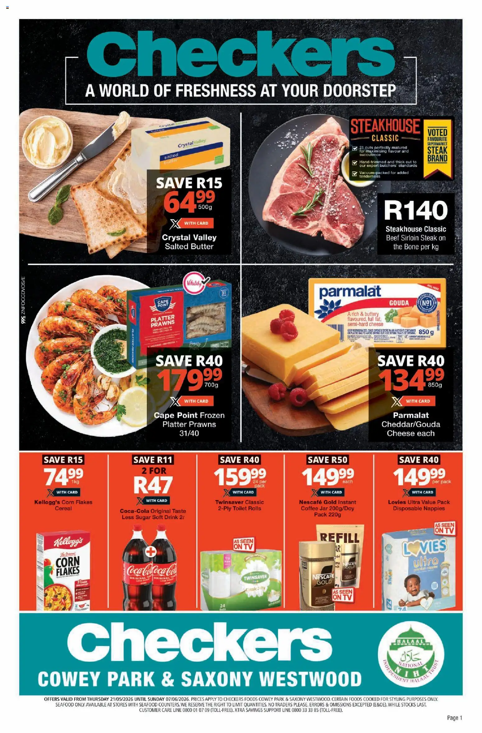 New Checkers catalogue – valid from 21.05.2026 | Page: 1 | Products: TV, Steak, Coffee, Sugar