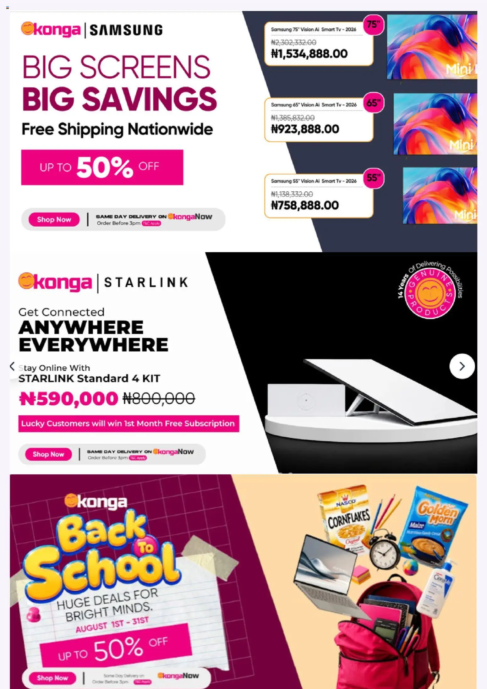 Konga Catalogue valid from 17/08/2026 | Page: 1 | Products: Tv, Cornflakes