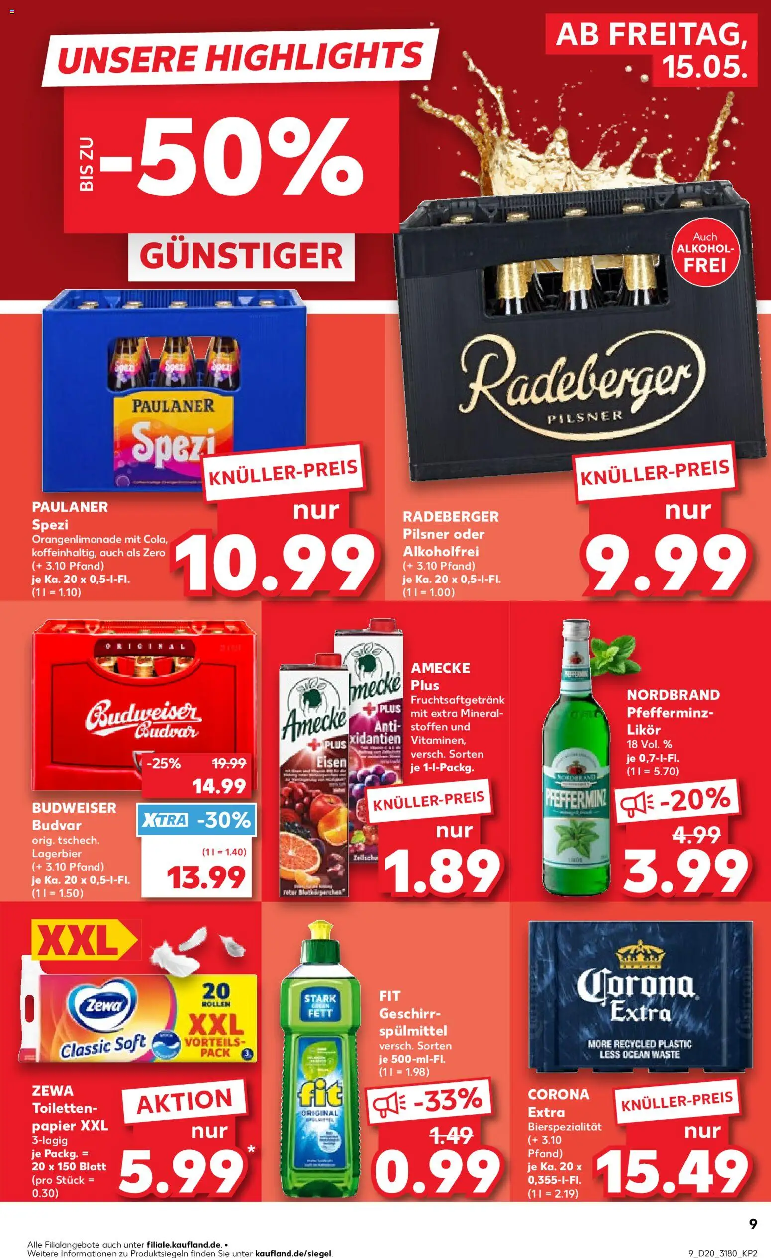 Kaufland Prospekt Leipzig	 – gültig ab 15.05.2026 | Seite: 9 | Produkte: Paulaner spezi, Likör, Radeberger pilsner, Paulaner