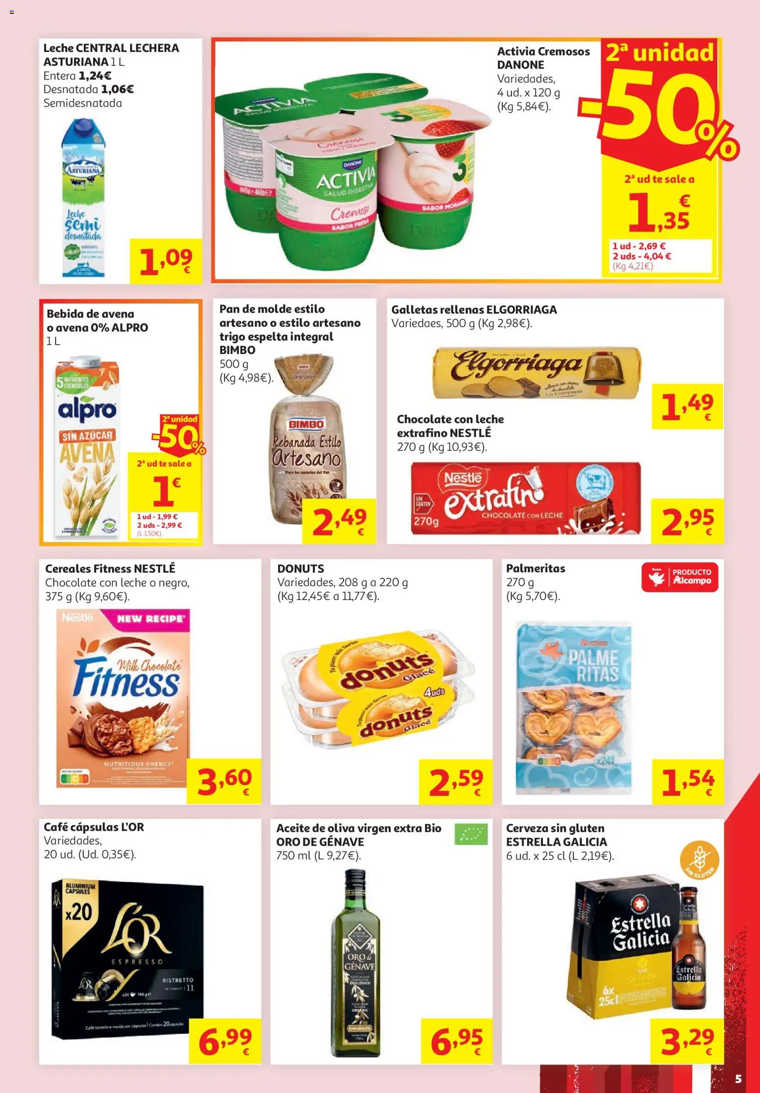 Alcampo - Supermercado │ válido desde el 16.06.2026 | Página: 5 | Productos: Aceite, Pan, Bebida de avena, Cereales Fitness