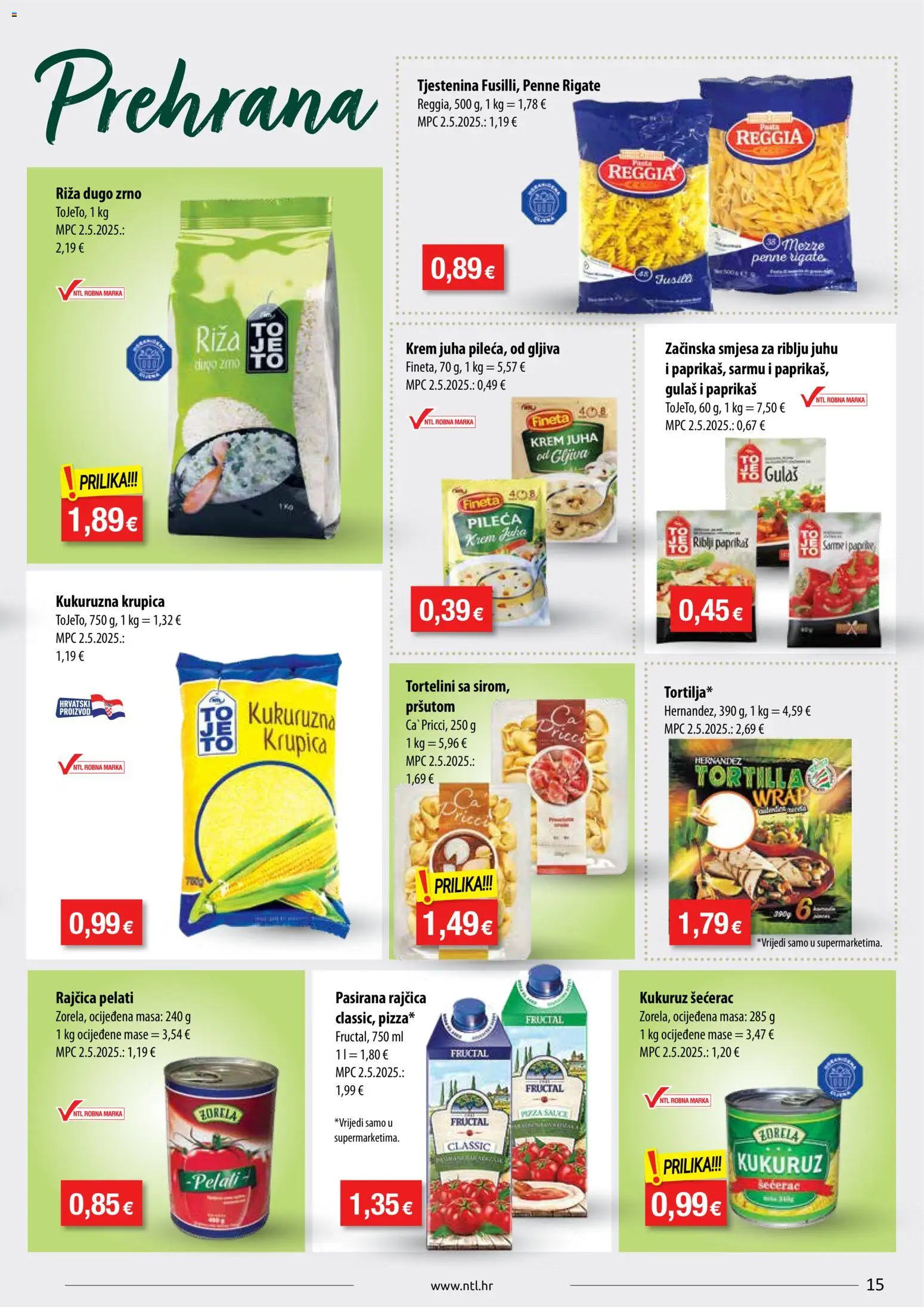 NTL katalog | vrijedi od 24.06.2026 | Stranica: 15 | Proizvodi: Pasirana rajčica, Kukuruz, Riža, Juha
