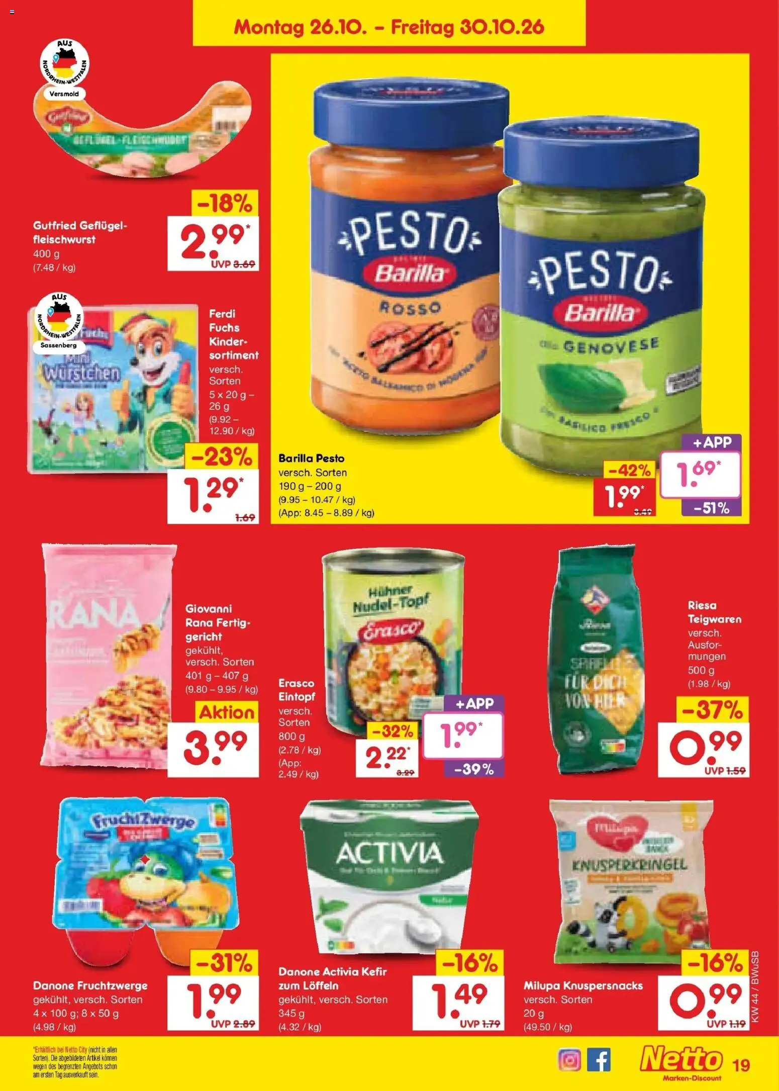 Netto Marken-Discount Prospekt Bielefeld – gültig ab 26.10.2026 | Seite: 27 | Produkte: Danone activia, Barilla, Fruchtzwerge, Barilla pesto