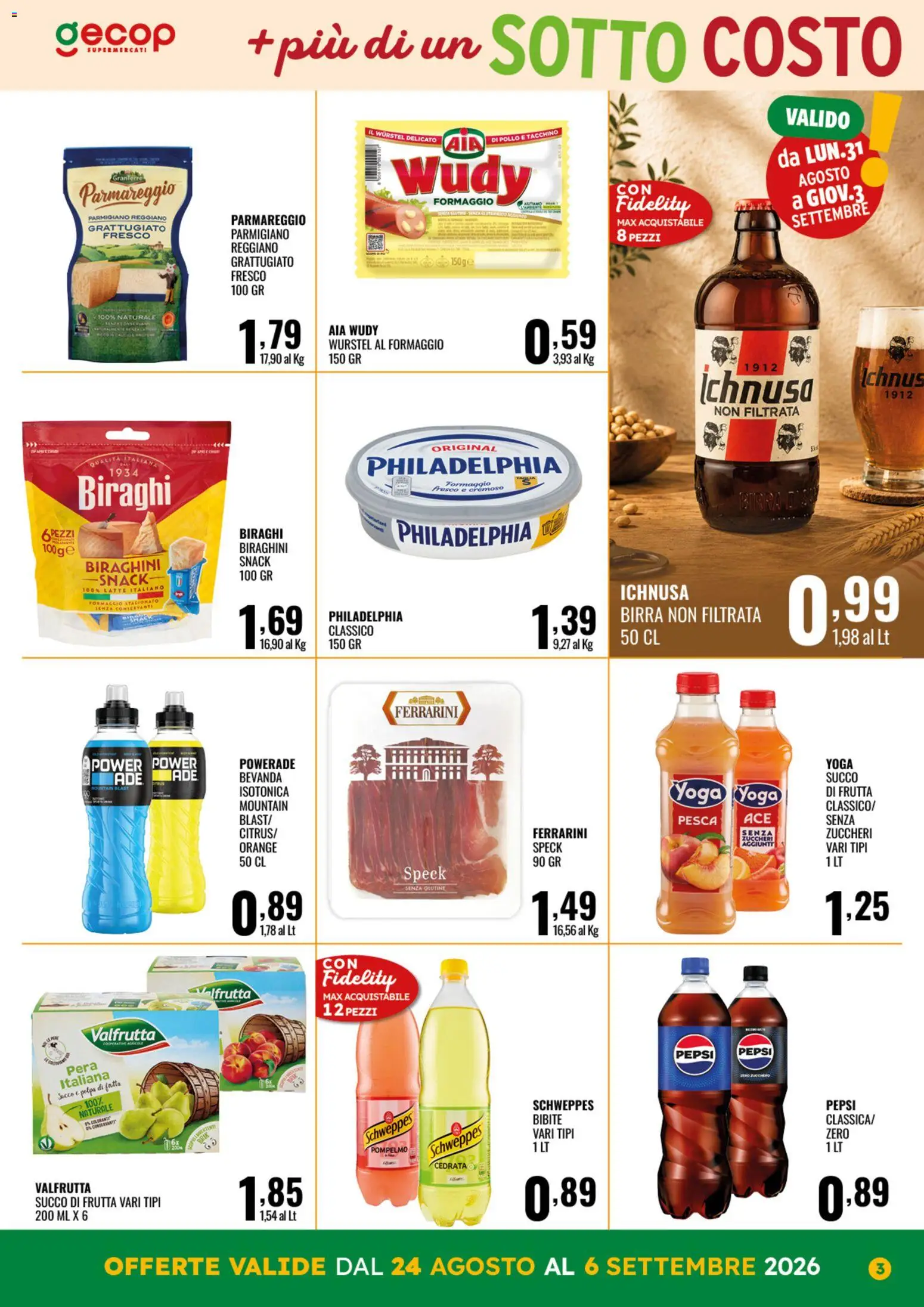 Volantino GECOP del 24/08/2026 | Pagina: 3 | Prodotti: Speck, Pompelmo, Formaggio, Wurstel