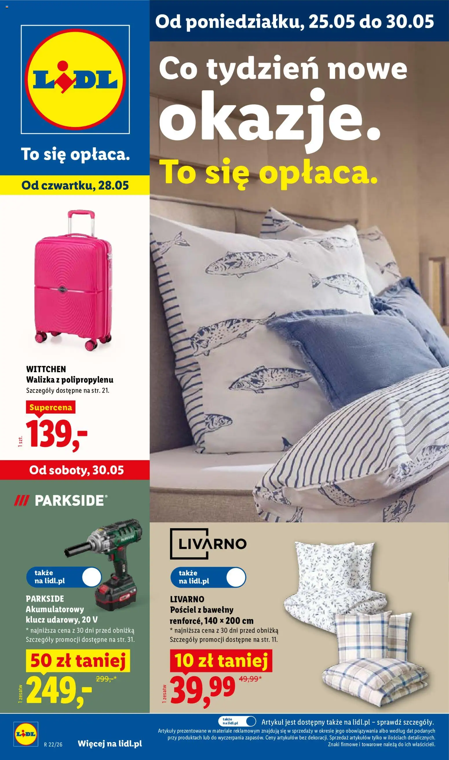 Lidl Katalog od 25.05.2026 | Strona: 1 | Produkty: Pościel, Walizka