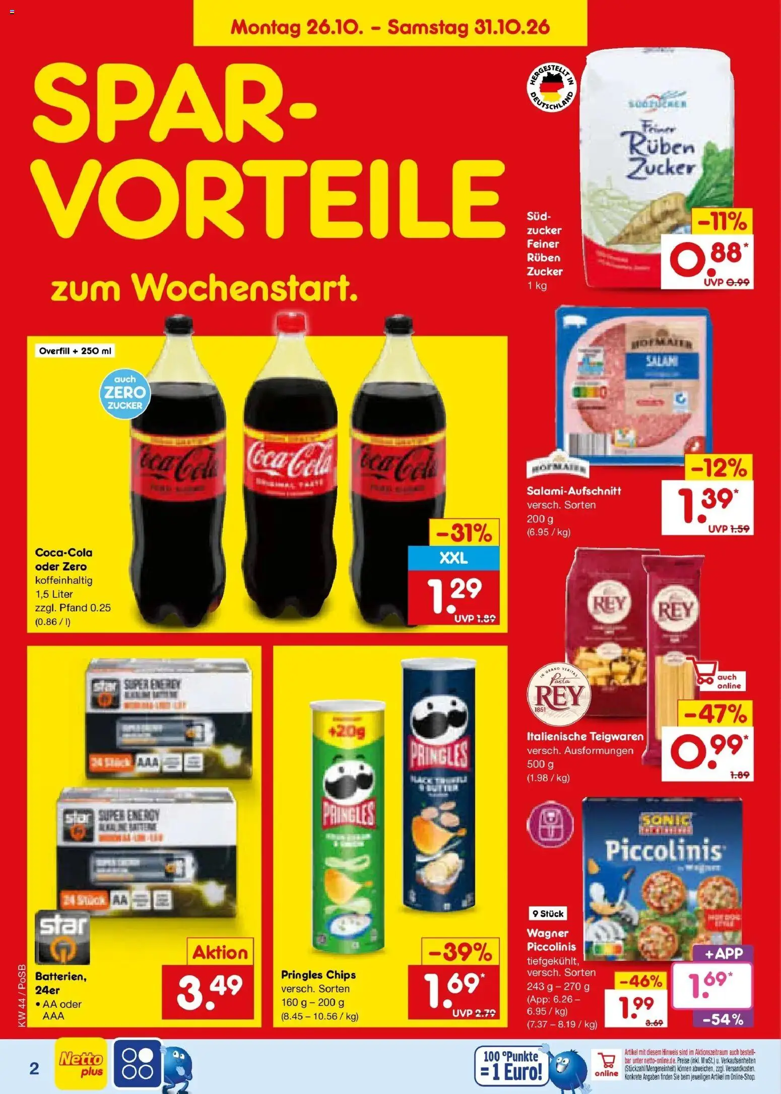 Netto Marken-Discount Prospekt Amberg – gültig ab 26.10.2026 | Seite: 2 | Produkte: Zucker, Piccolinis, Salami, Chips
