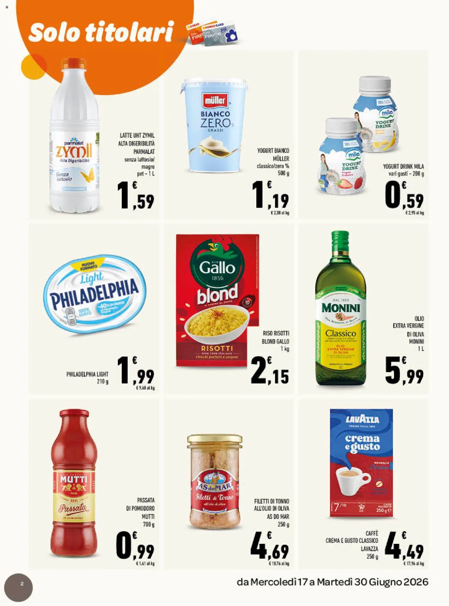 Volantino Conad del 17.06.2026 | Pagina: 2 | Prodotti: Crema, Riso, Pomodoro, Lavazza