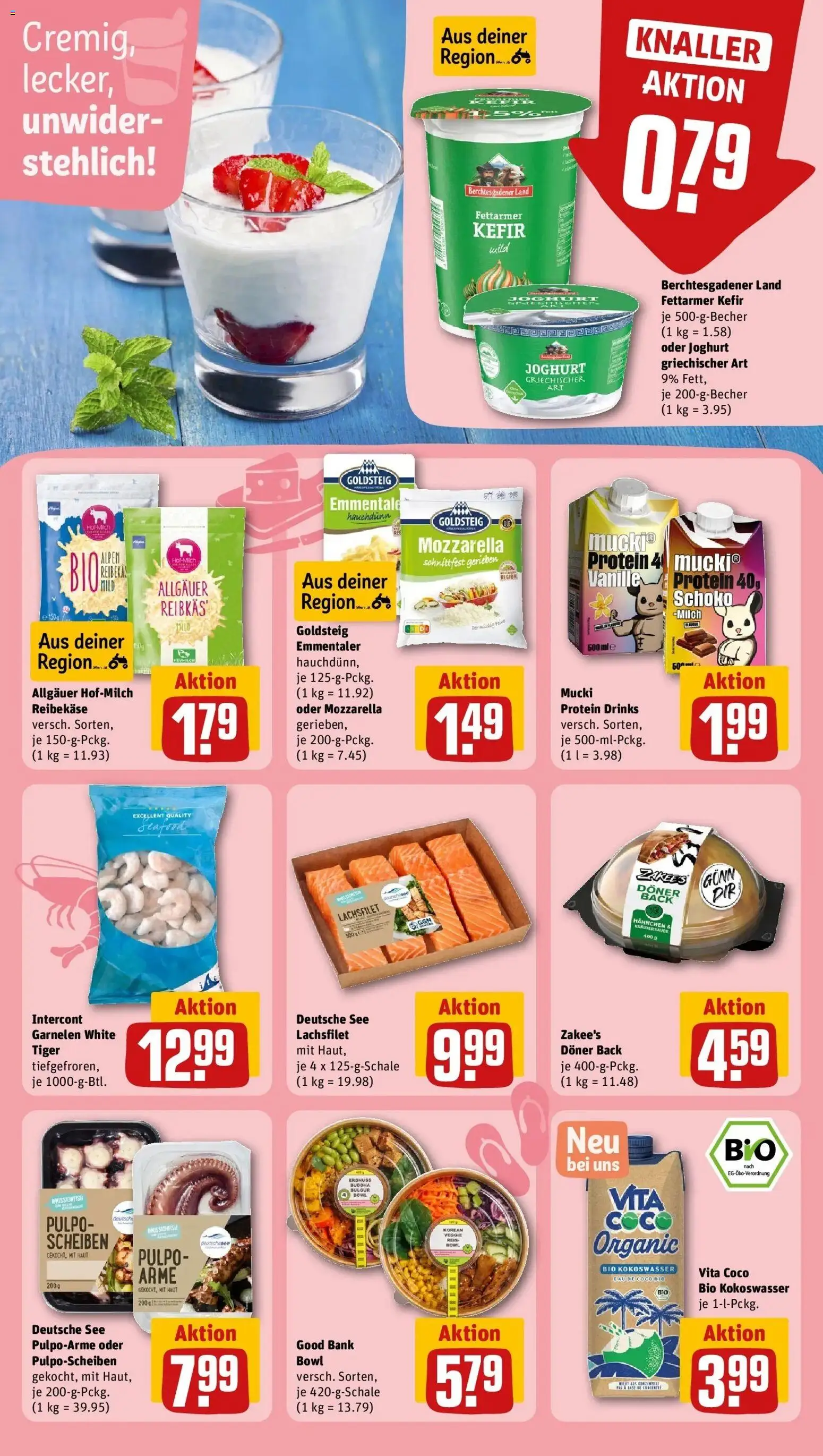 Rewe Prospekt Rottenburg – gültig ab 13.07.2026 | Seite: 17 | Produkte: Milch, Joghurt, Garnelen, Reibekase
