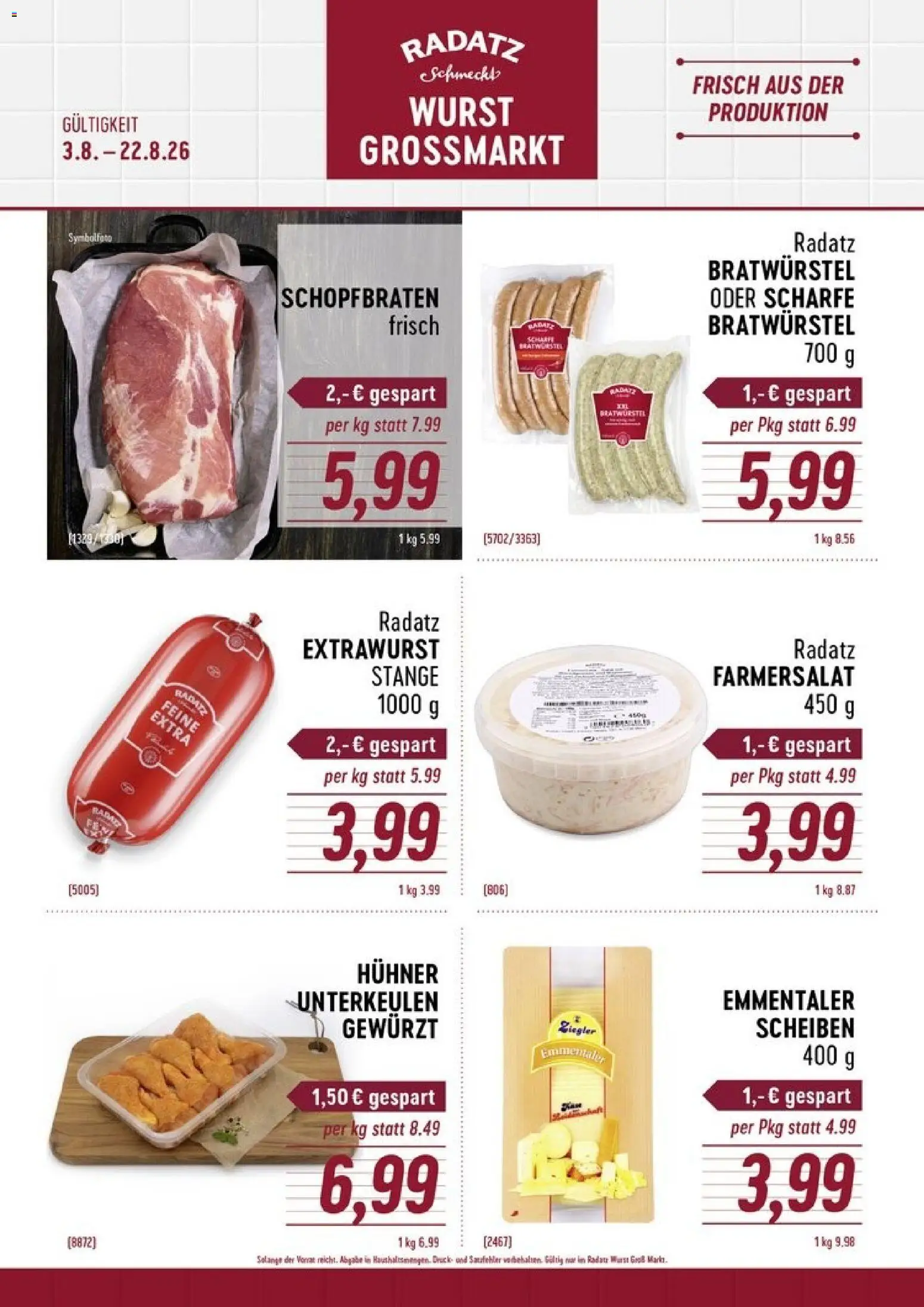 Radatz Flugblatt gültig ab 03.08.2026 | Seite: 1 | Produkte: Wurst