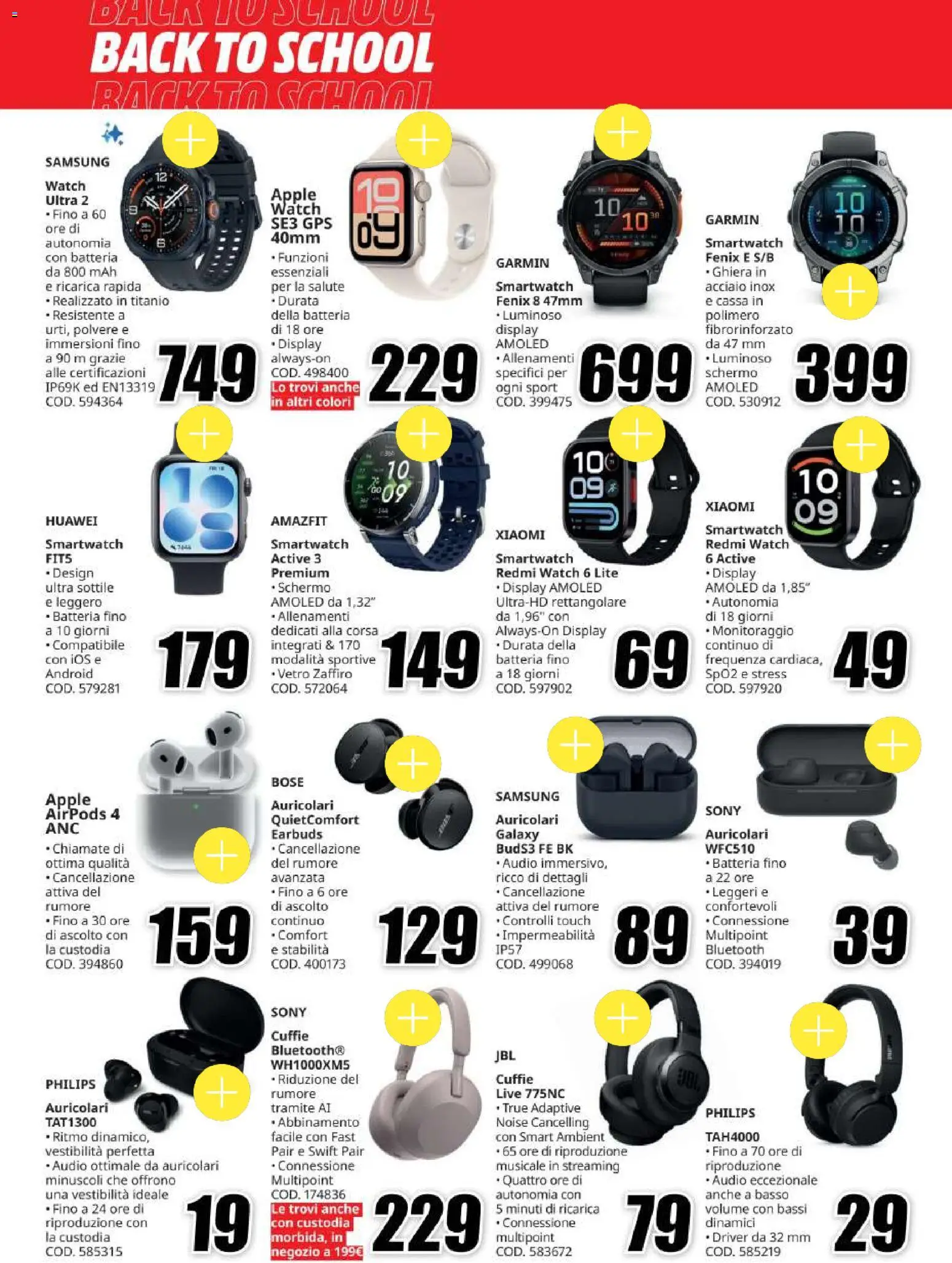 Volantino Media World del 20/08/2026 | Pagina: 22 | Prodotti: Auricolari, Xiaomi, Schermo, Samsung