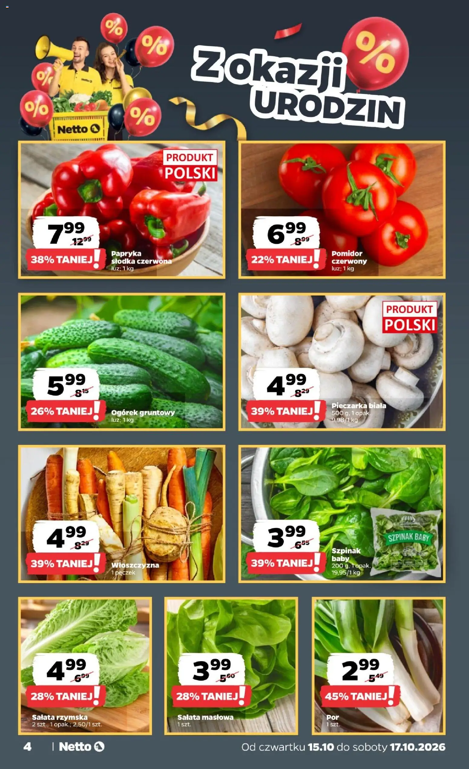 Netto gazetka od czwartku od 15.10.2026 | Strona: 4 | Produkty: Por, Papryka, Ogórek, Czerwona papryka