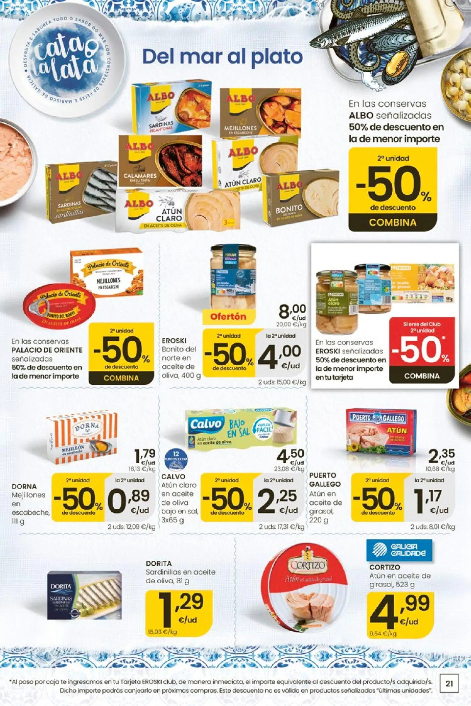 Eroski Ofertones de verano │ válido desde el 11.06.2026 | Página: 21 | Productos: Calamares, Aceite, Aceite de oliva, Atún claro
