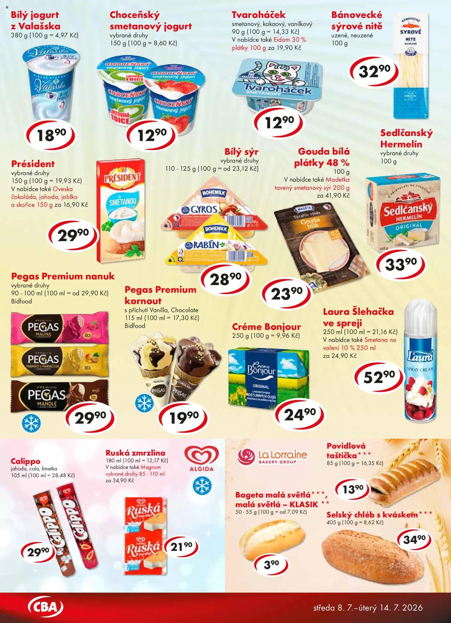 CBA leták - Premium od 08.07.2026 | Strana: 2 | Produkty: Sedlčanský Hermelín, Smetanový jogurt, Smetana, Šlehačka