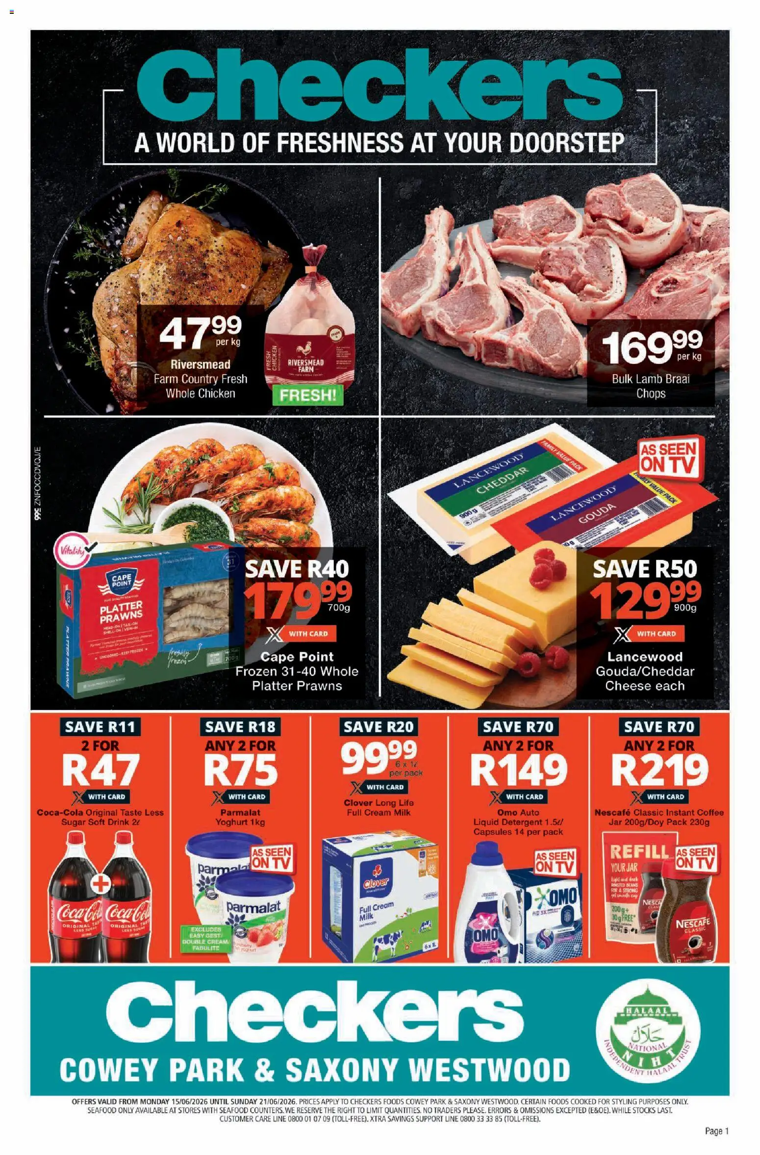 New Checkers catalogue – valid from 15.06.2026 | Page: 1 | Products: Beans, TV, Chicken, Detergent
