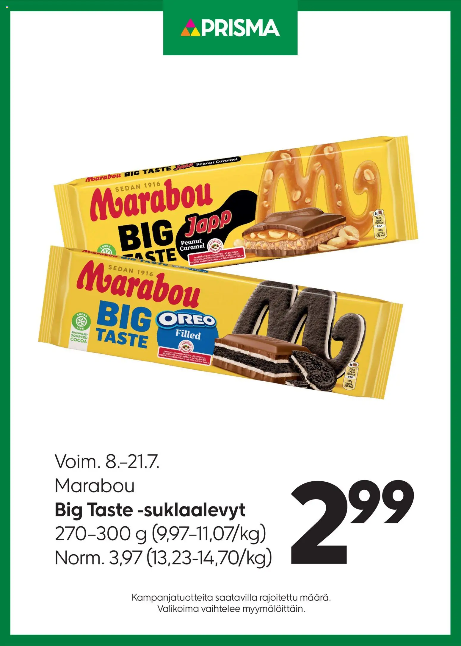 Prisma tarjoukset Marabou – voimassa 08/07/2026 alkaen | Sivu: 1 | Tuotteet: Oreo, Suklaalevyt