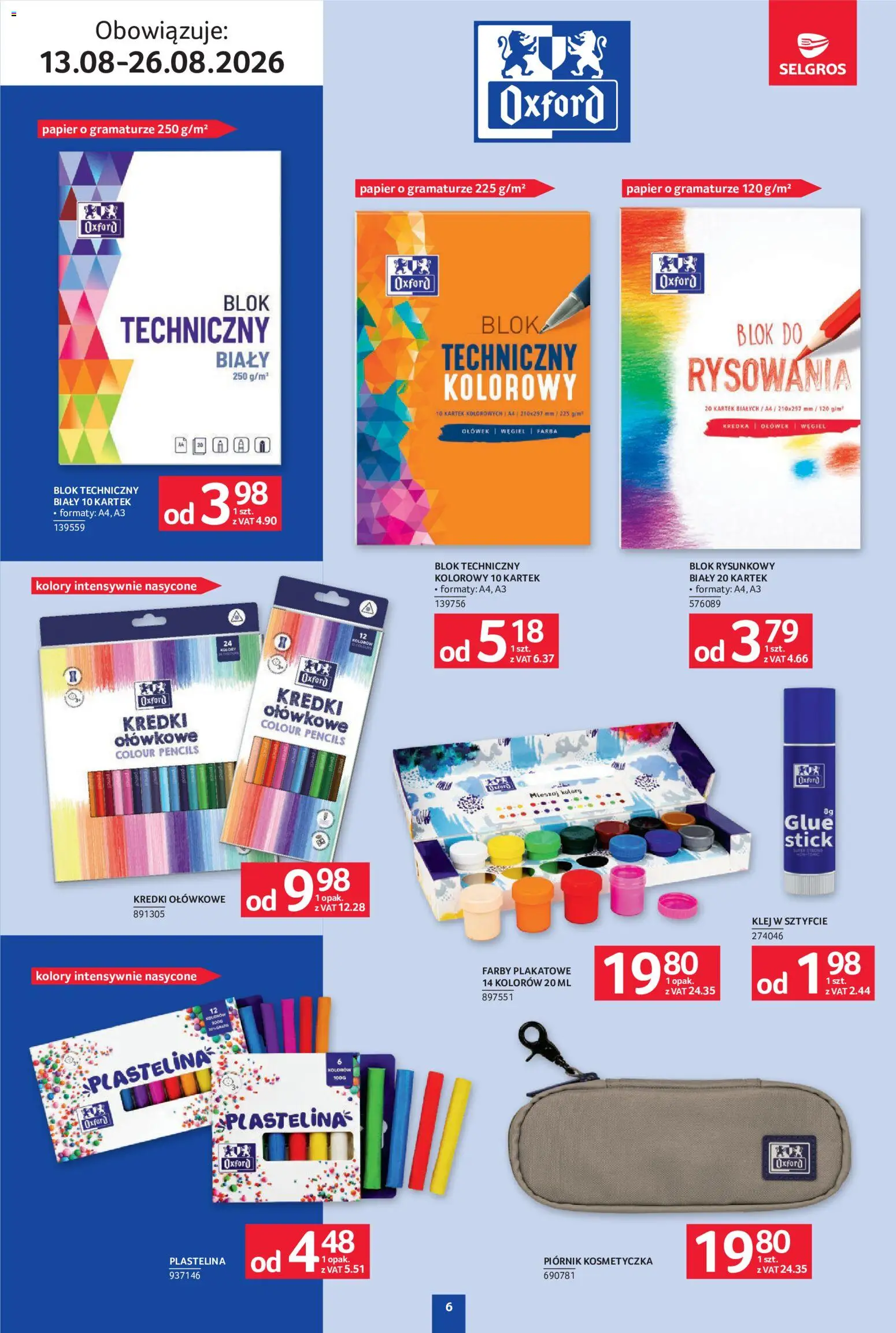 Selgros cash&carry gazetka - Szkola od 13.08.2026 | Strona: 6 | Produkty: Plastelina, Kredki, Kosmetyczka, Piórnik
