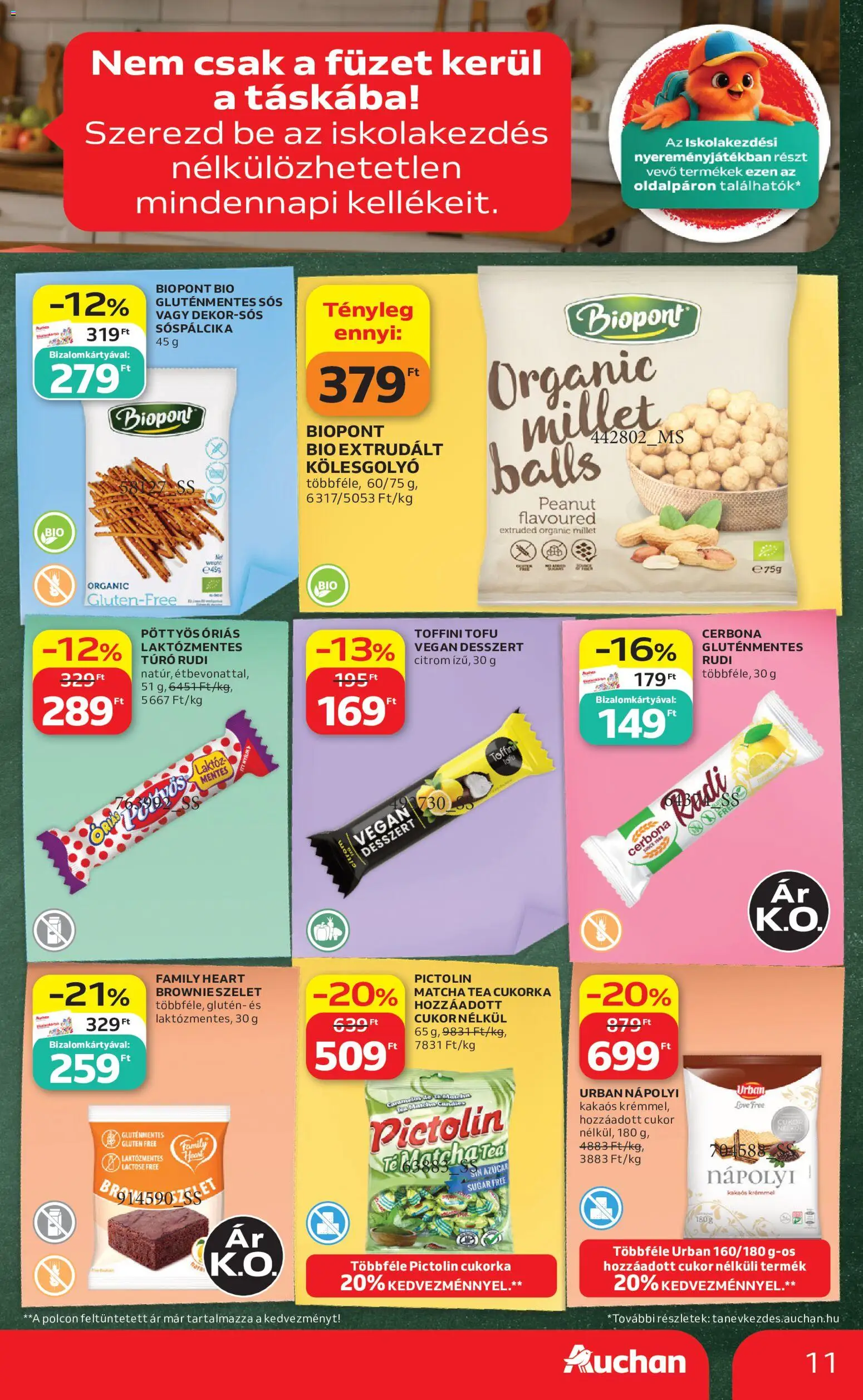 Auchan akciós ujság - amely érvényes a következő dátumtól: 2026.08.27. | Oldal: 11 | Termékek: Laktózmentes, Tofu, Gluténmentes, Brownie