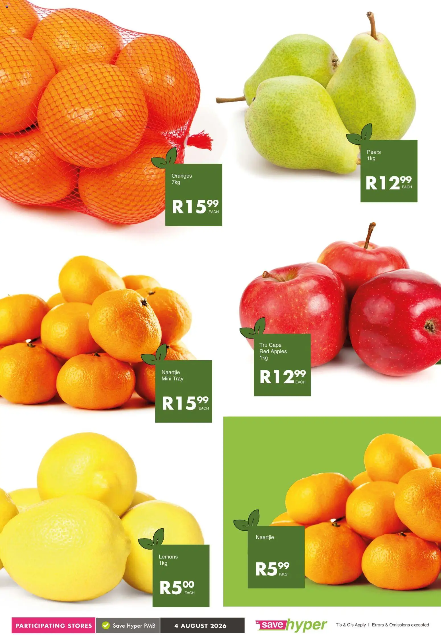 New Save catalogue – valid from 04/08/2026 | Page: 6 | Products: Pears, Tray, Apples, Oranges