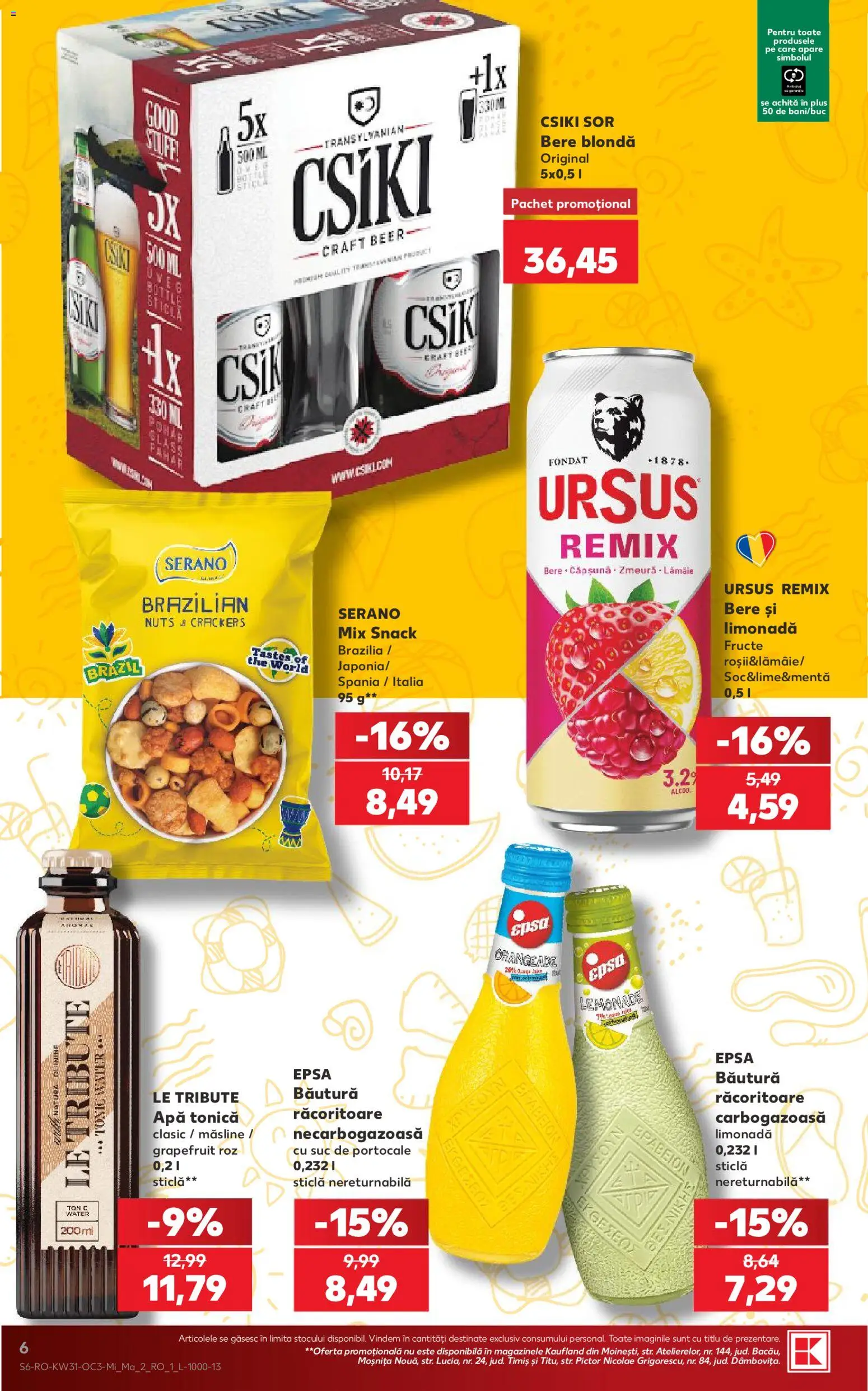Noul catalog Kaufland – valabil de la 29.07.2026 | Pagină: 6 | Produse: Sıcak su torbası, Măsline, Bere, Portocale