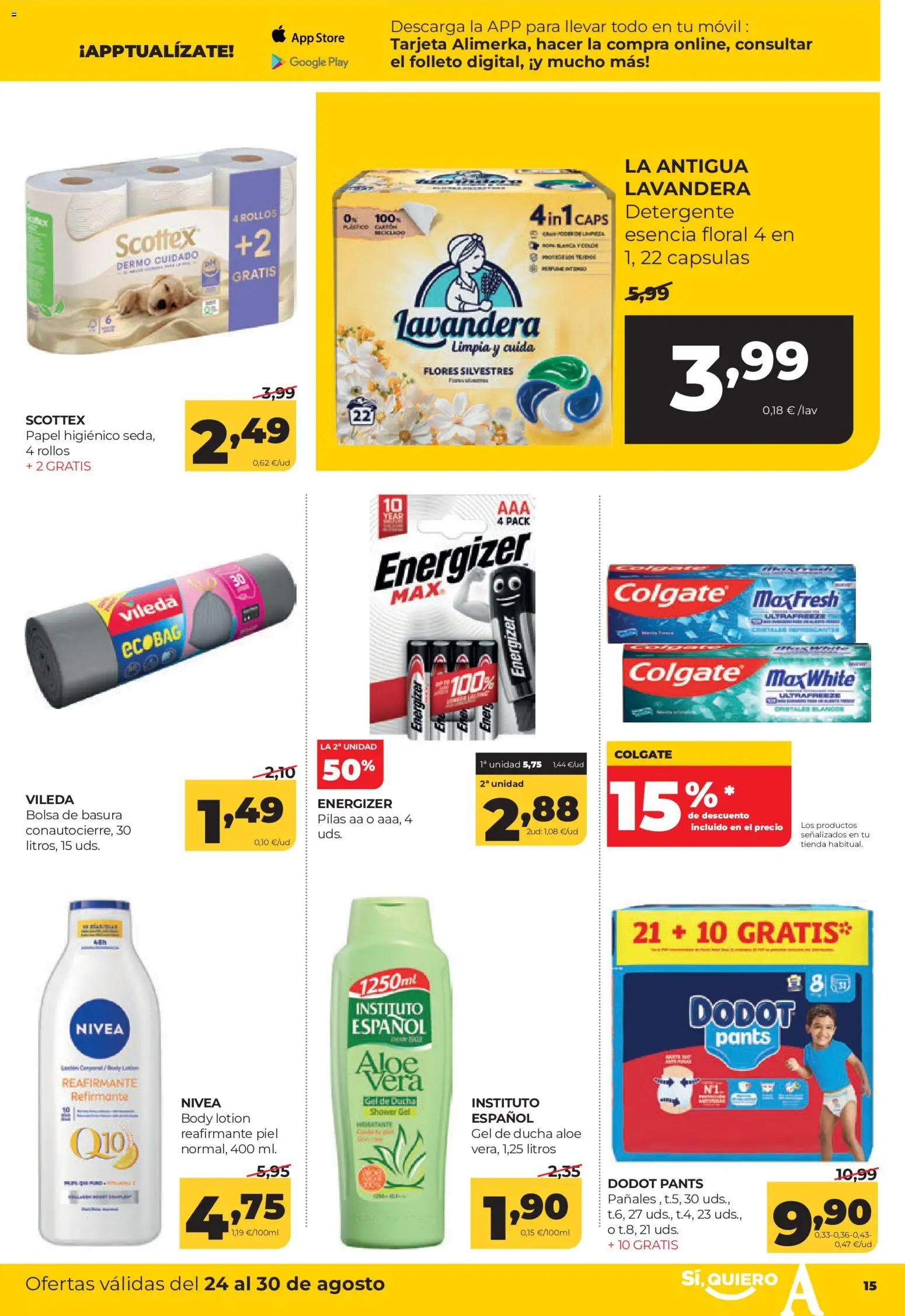 Alimerka folleto │ válido desde el 24/08/2026 | Página: 15 | Productos: Pilas AA, Papel higienico, Móvil, Ducha