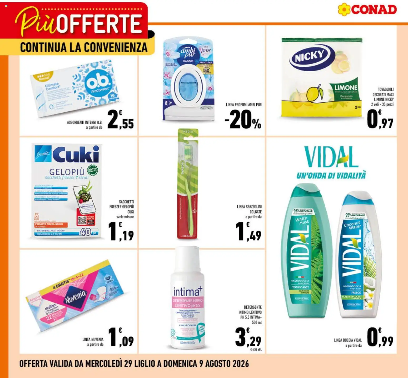Volantino Conad del 29/07/2026 | Pagina: 3 | Prodotti: Detergente, Intimo, Freezer, Doccia