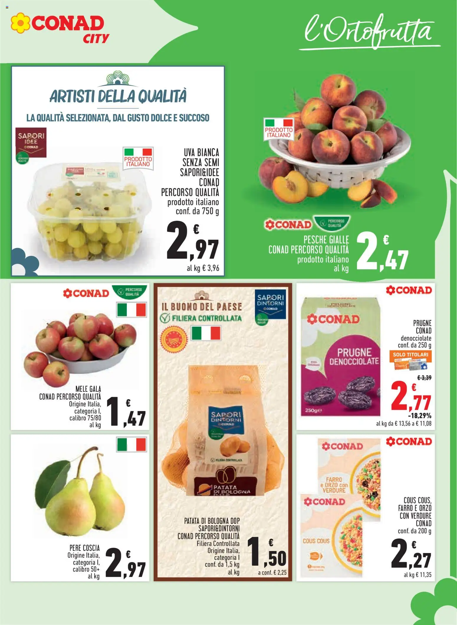 Volantino Conad del 27/08/2026 | Pagina: 3 | Prodotti: Mele, Prugne, Verdure, Farro