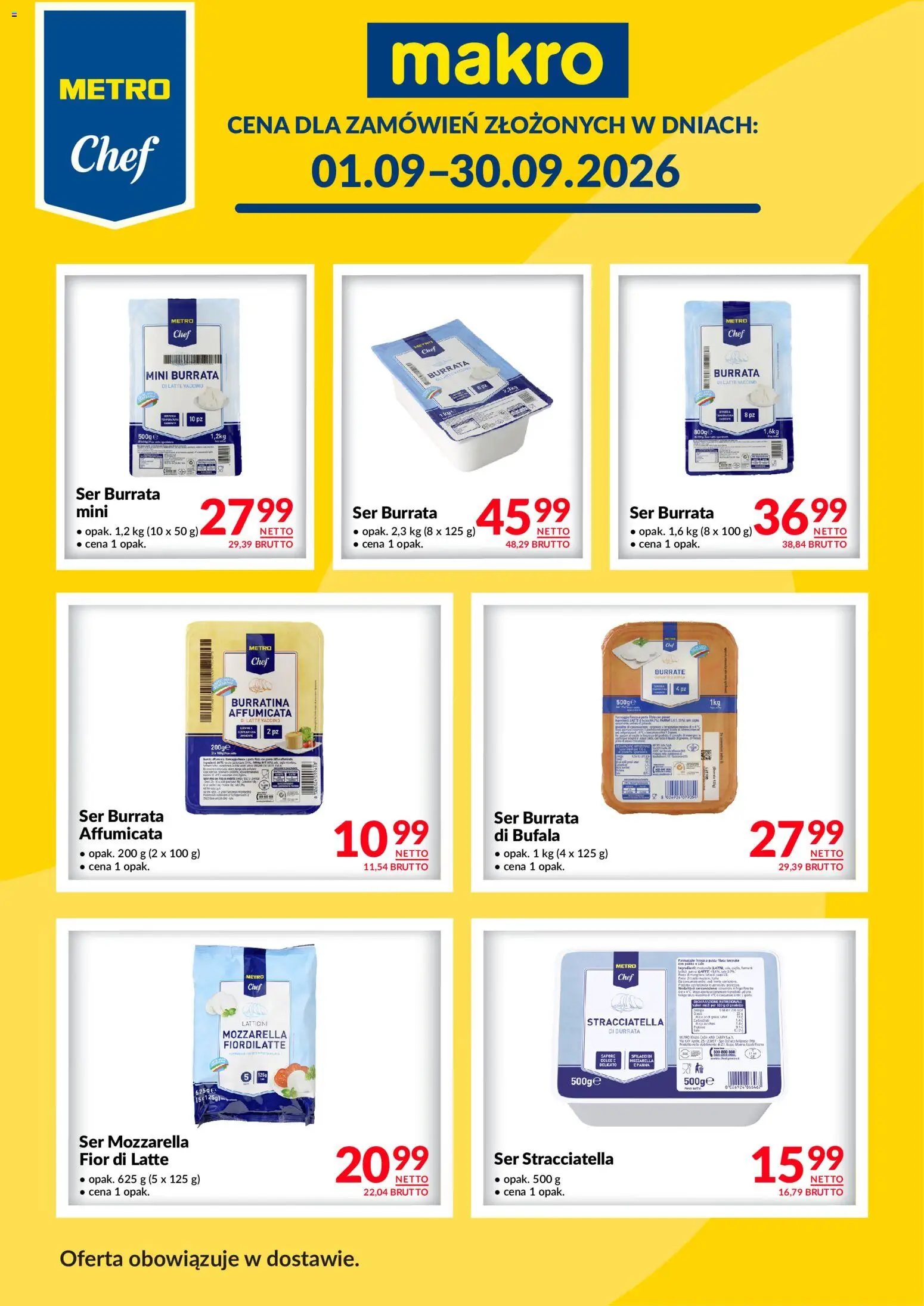 Makro gazetka - Metro Chef w dostawie II od 01.09.2026 | Strona: 1 | Produkty: Ser stracciatella, Burrata, Ser, Mozzarella