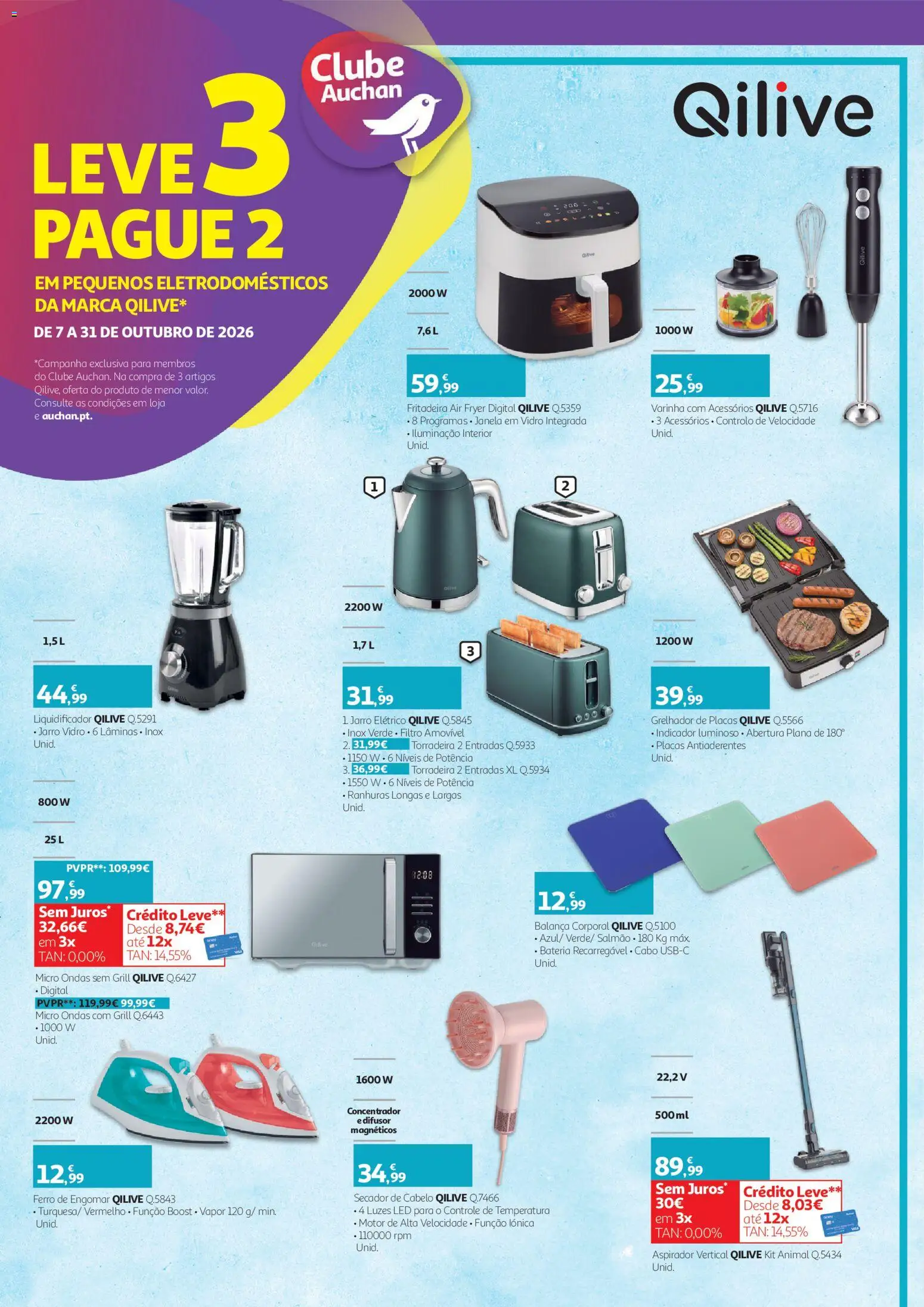 Auchan folheto Conforto para toda a família │ válido de 07/10/2026 | Página: 2 | Produtos: Air fryer, Torradeira, Aspirador vertical, Iluminação