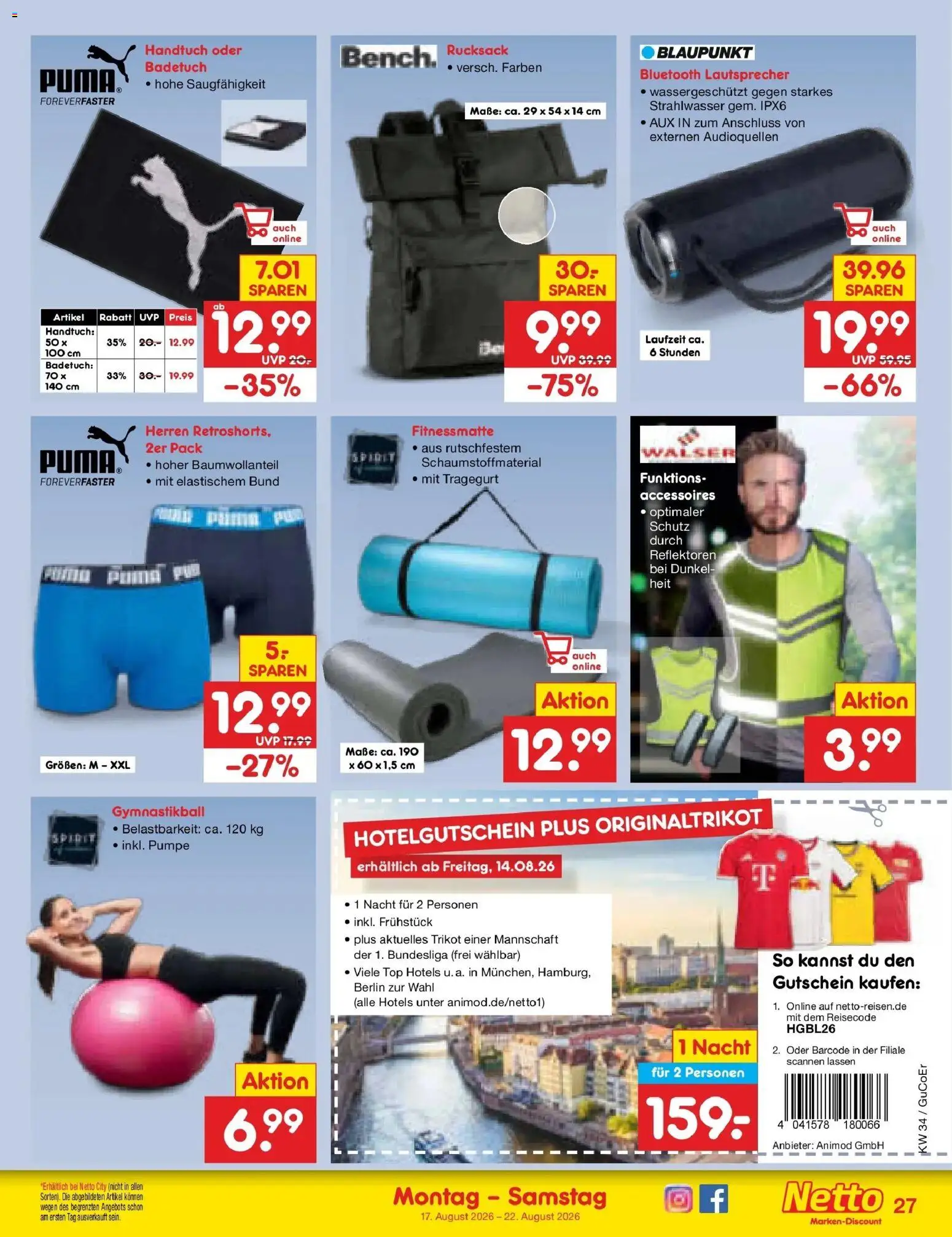 Netto Marken-Discount Prospekt Machern – gültig ab 17.08.2026 | Seite: 37 | Produkte: Top, Lautsprecher, Rucksack