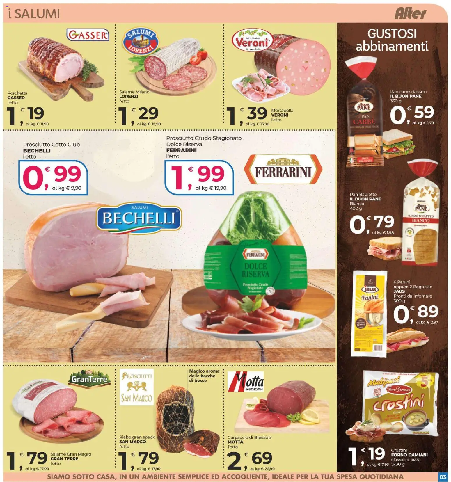 Volantino Alter Discount del 15.05.2026 | Pagina: 3 | Prodotti: Prosciutto Crudo, Pizza, Bresaola, Forno