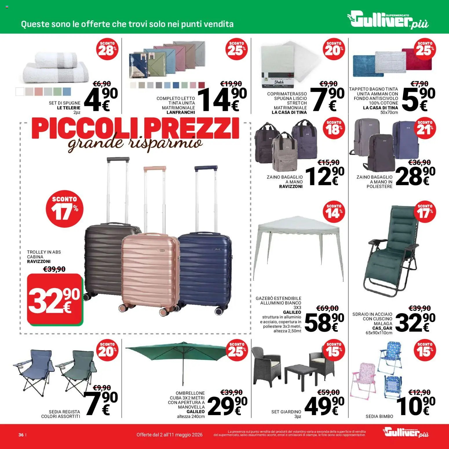 Volantino Gulliver del 02.05.2026 | Pagina: 36 | Prodotti: Sdraio, Trolley, Bagno, Coprimaterasso