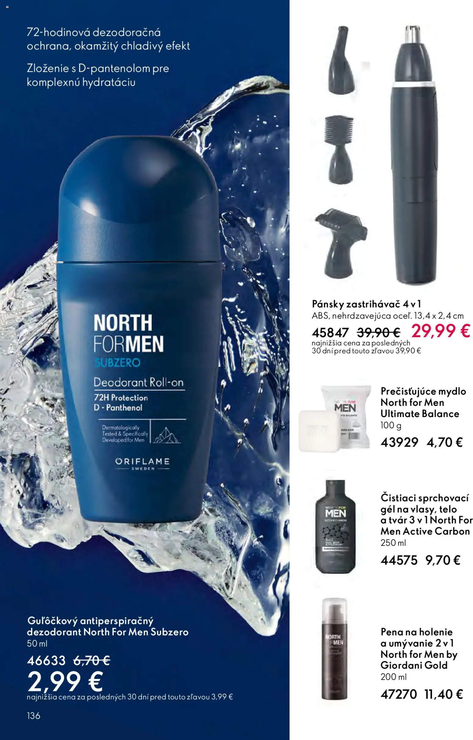 Nové Oriflame akcie – leták je platný od 25.03.2026 | Strana: 136 | Produkty: Pena na holenie, Mydlo, Dezodorant, Pena