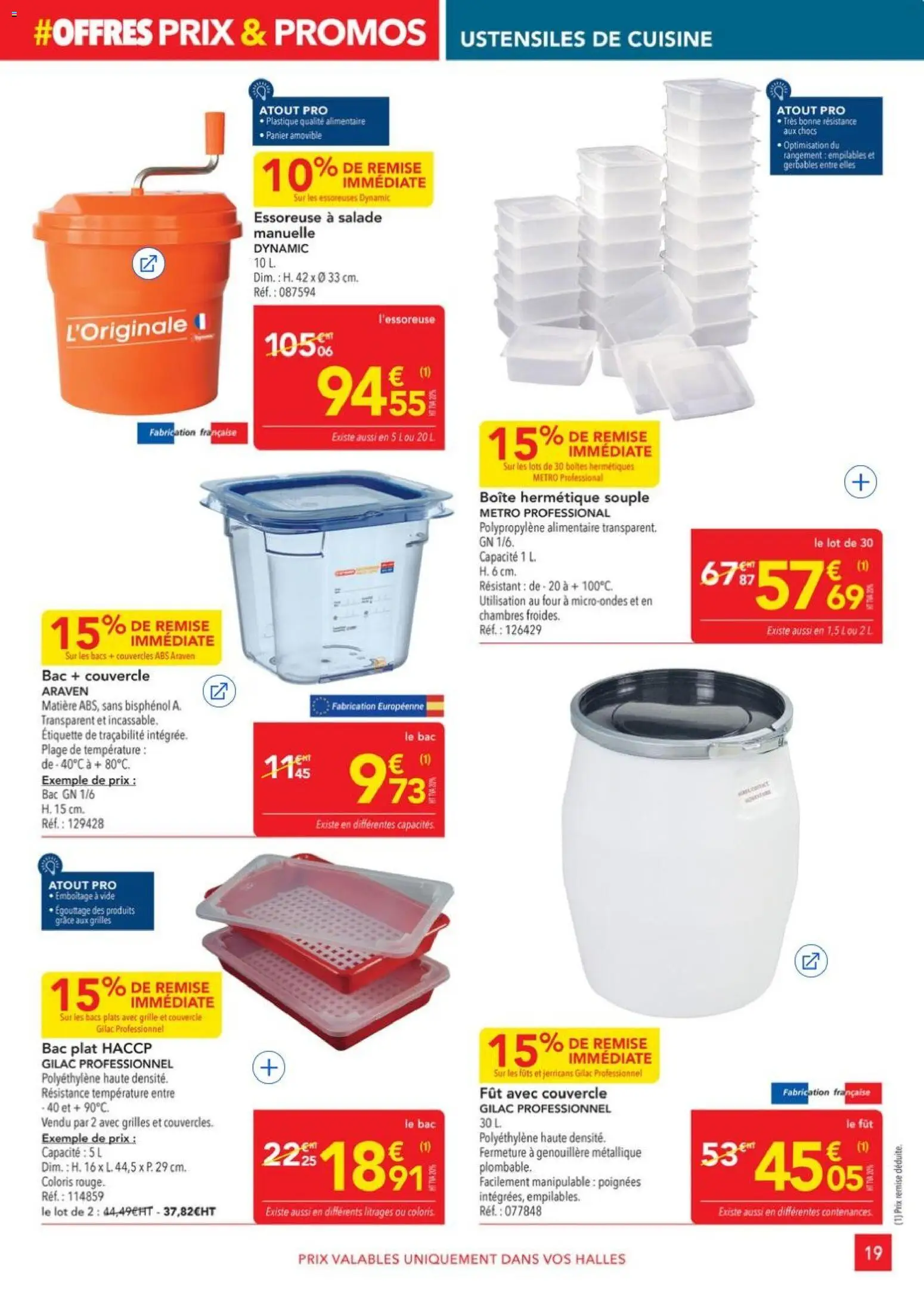 {H1} | Page: 19 | Produits: Salade, Four, Poignées, Essoreuse à salade