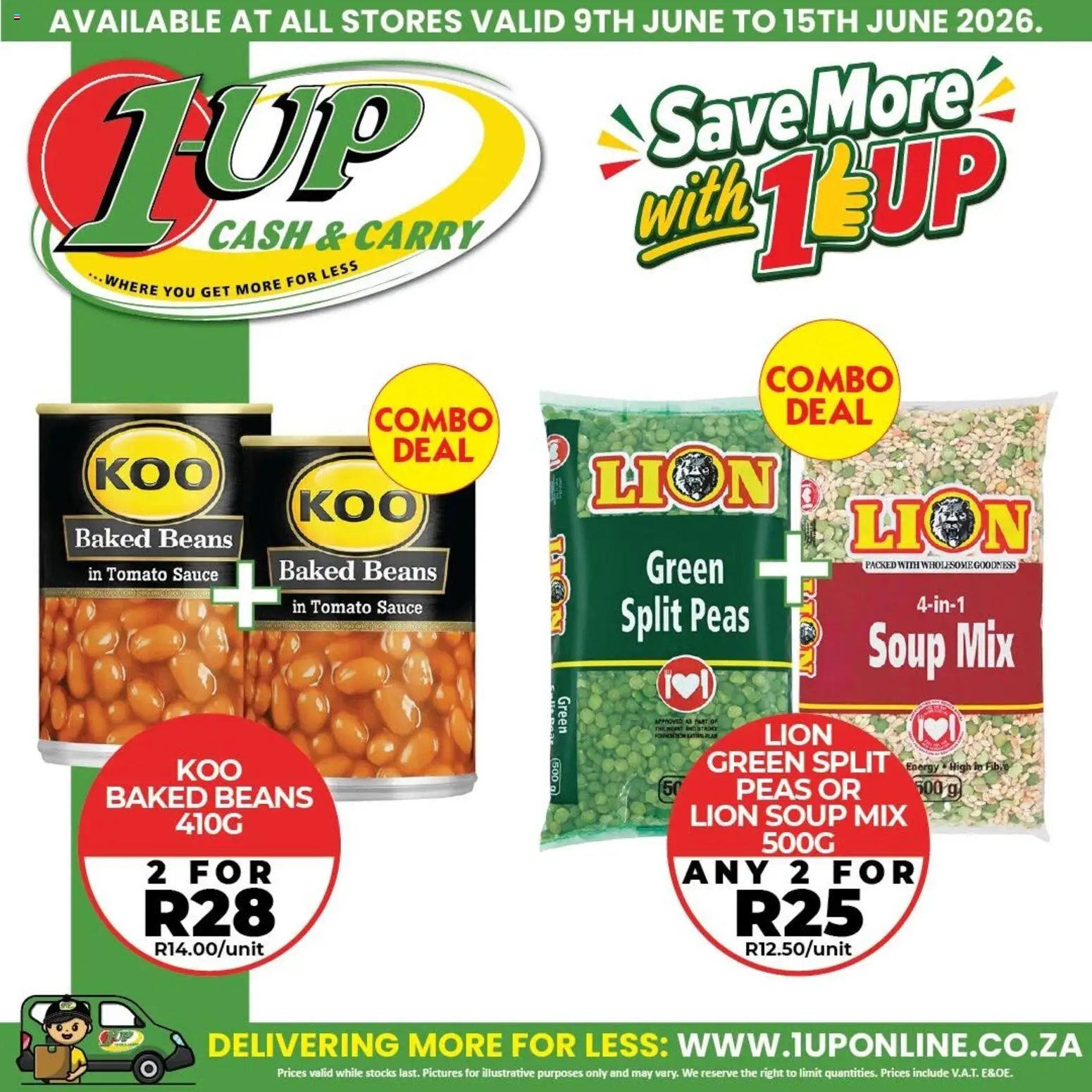 New 1UP Cash & Carry catalogue – valid from 09.06.2026 | Page: 4 | Products: Beans, Baked beans, Tomato sauce, Soup