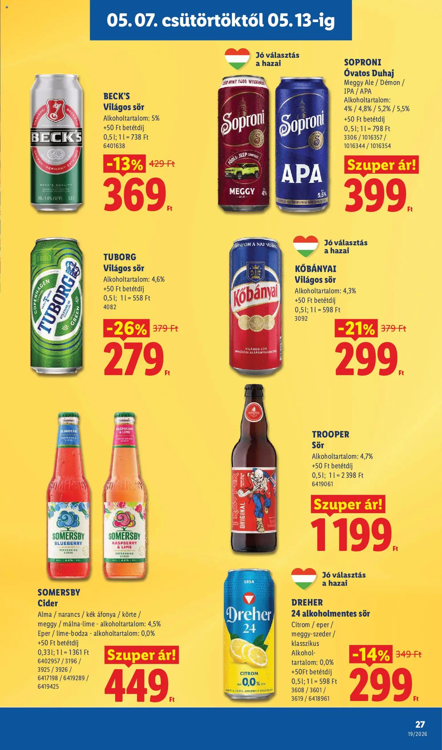Lidl akciós ujság - amely érvényes a következő dátumtól: 07.05.2026 | Oldal: 27 | Termékek: Áfonya, Alkohol, Cider, Narancs